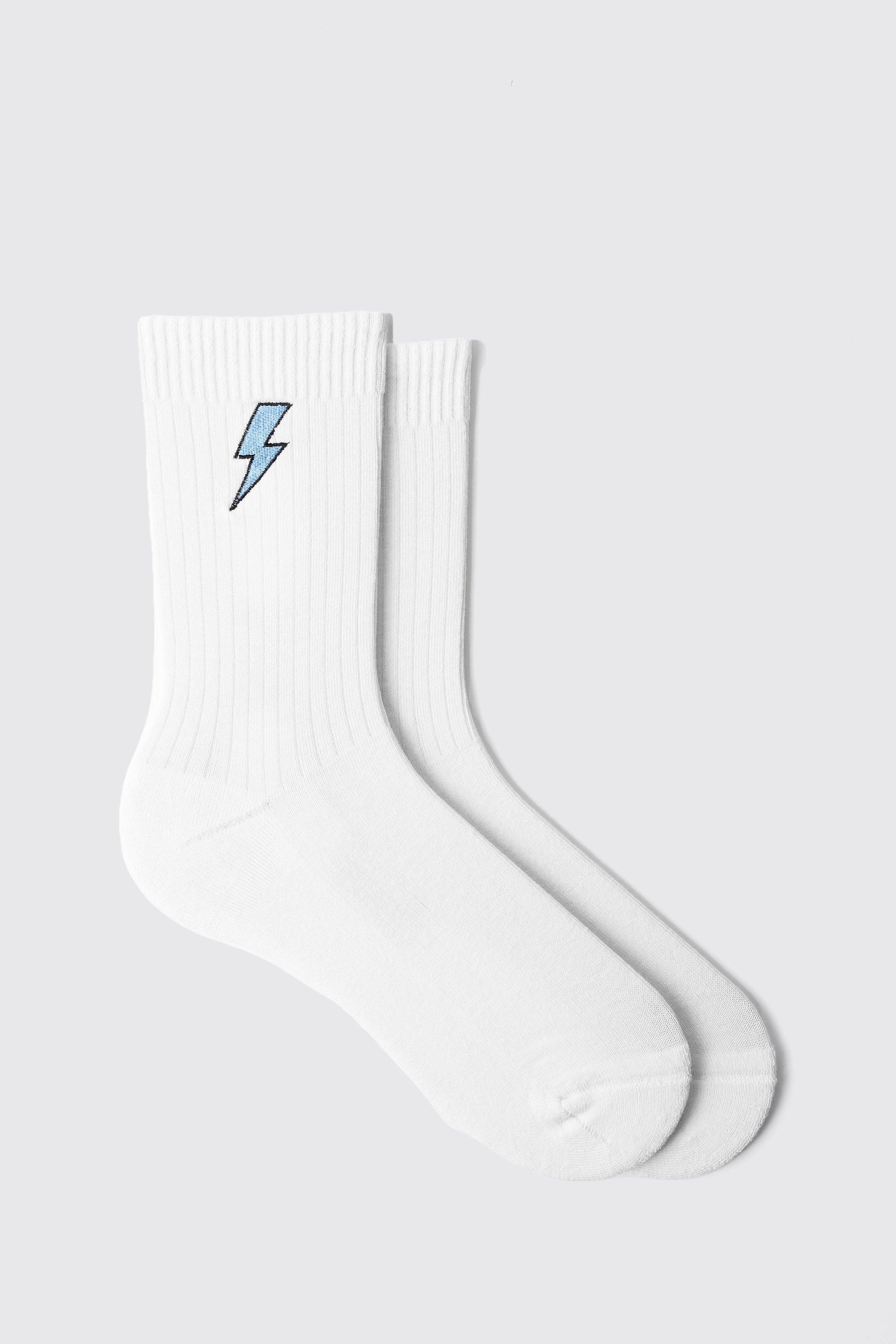 Mens White 1 Pack Embroidered Trippy Face Sock, White