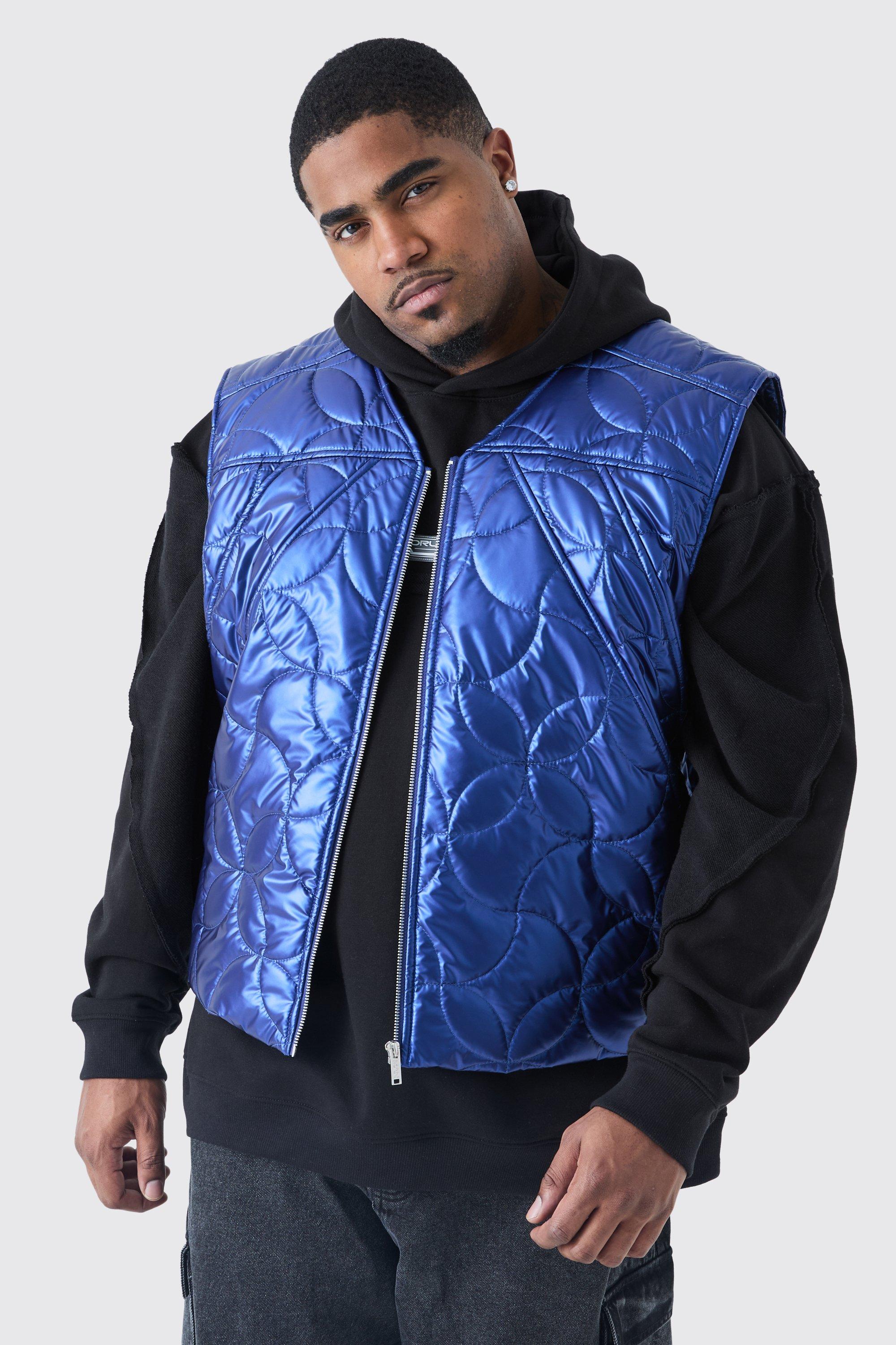 Mens Blue Plus Metallic Quilted Gilet, Blue