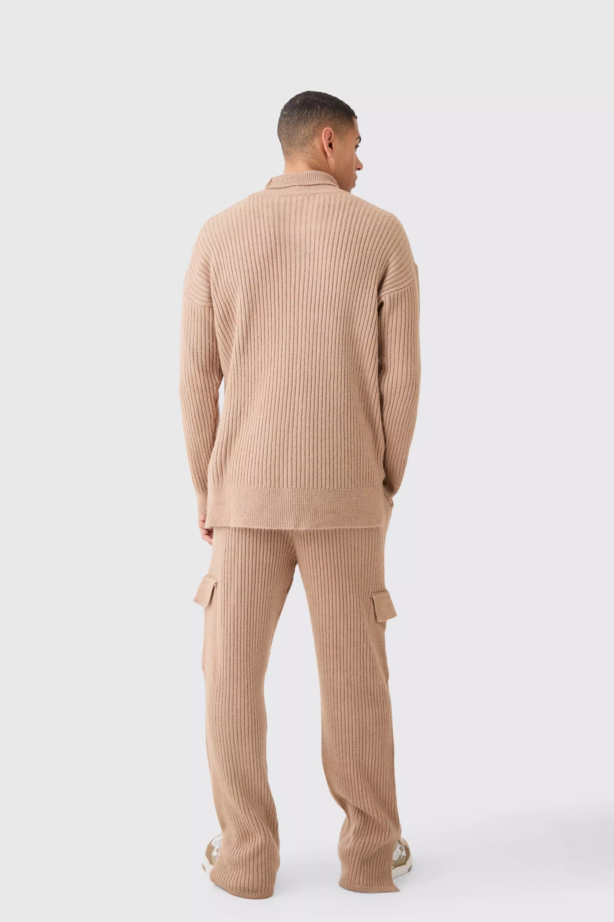 Relaxed Marl Ribbed Knit Cargo Joggers