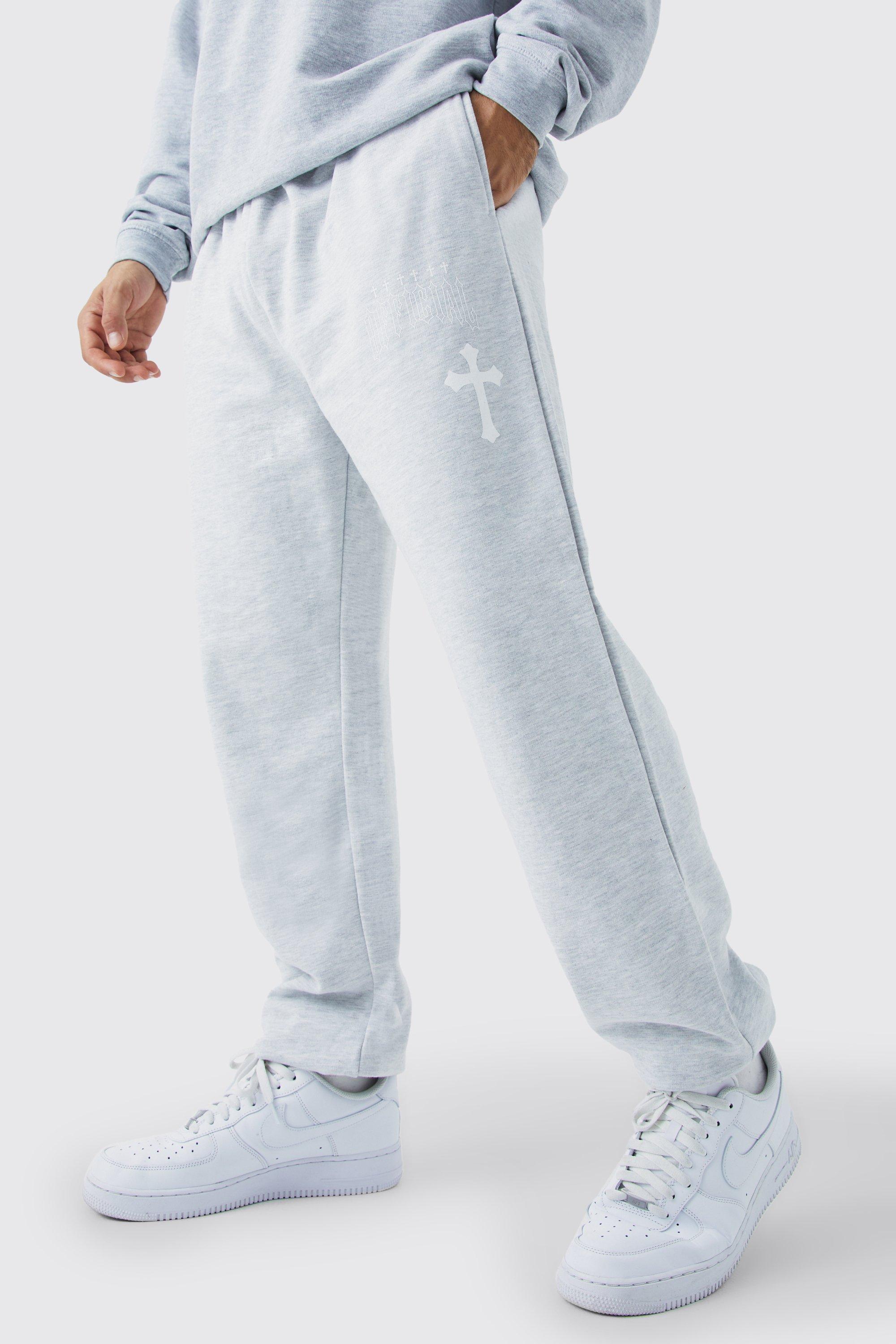 Mens Grey Relaxed Cross Graphic Joggers, Grey