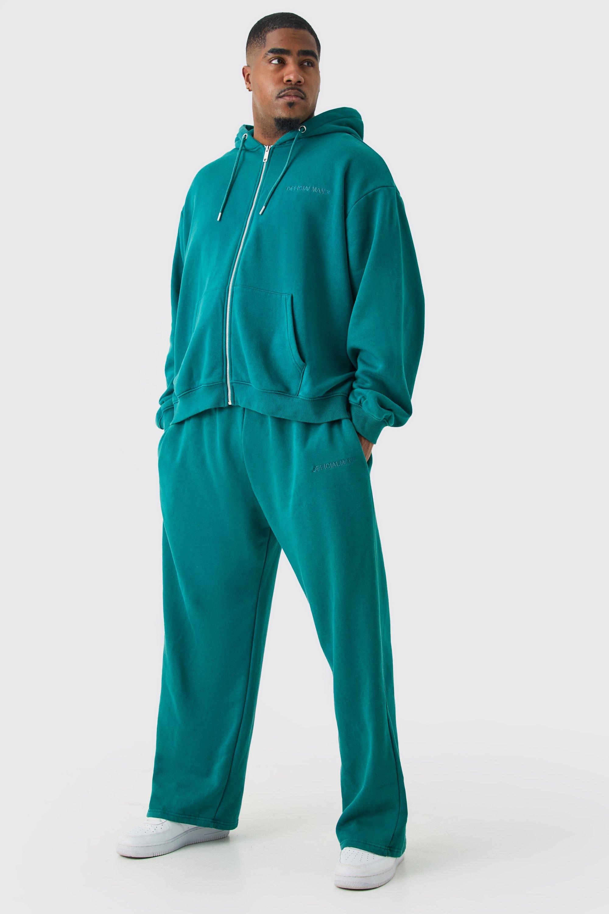 Image of Tuta sportiva Plus Size squadrata oversize in lavaggio slavato Official con zip e cappuccio, Verde
