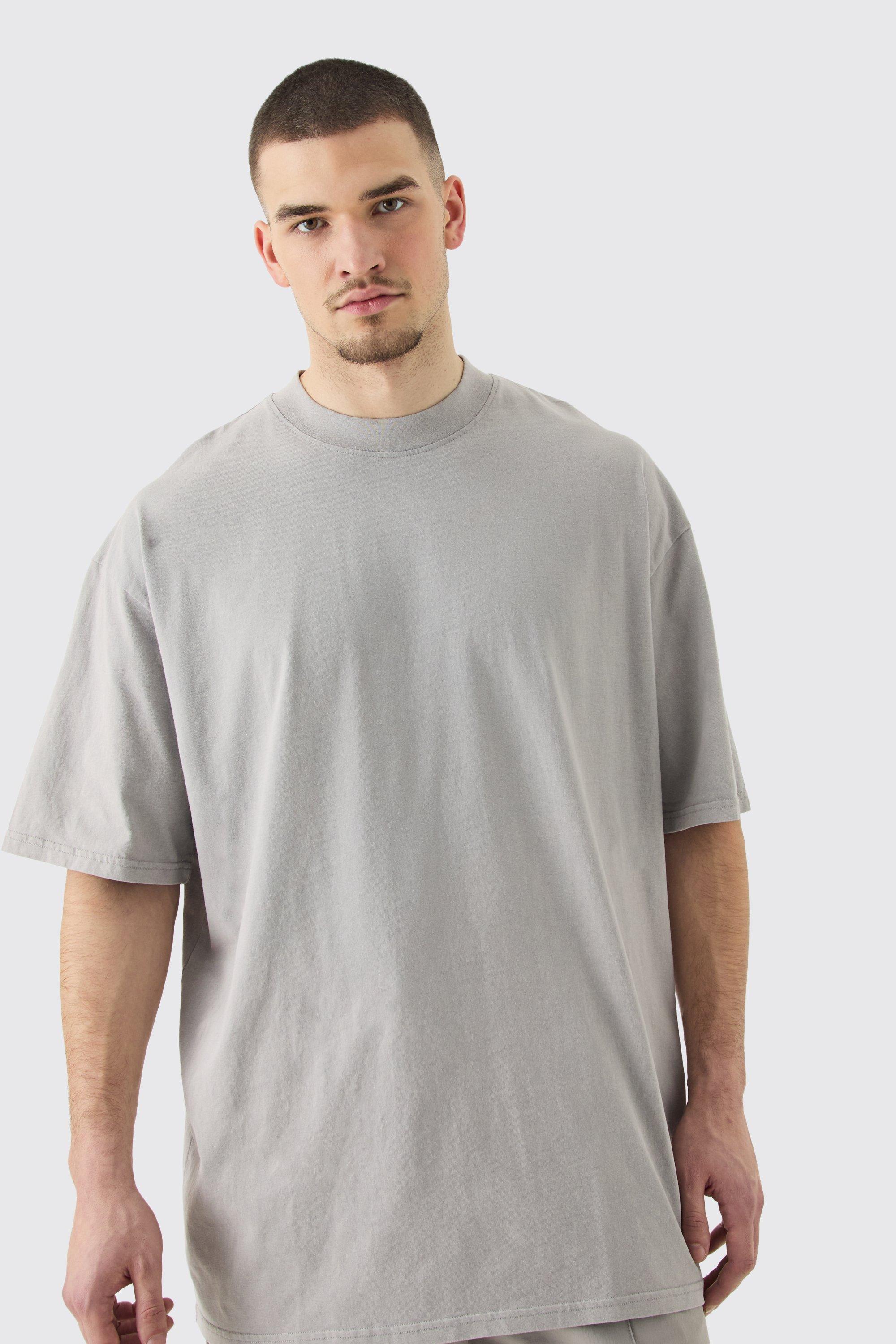 Mens Grey Tall Oversized Laundered Wash T-shirt, Grey