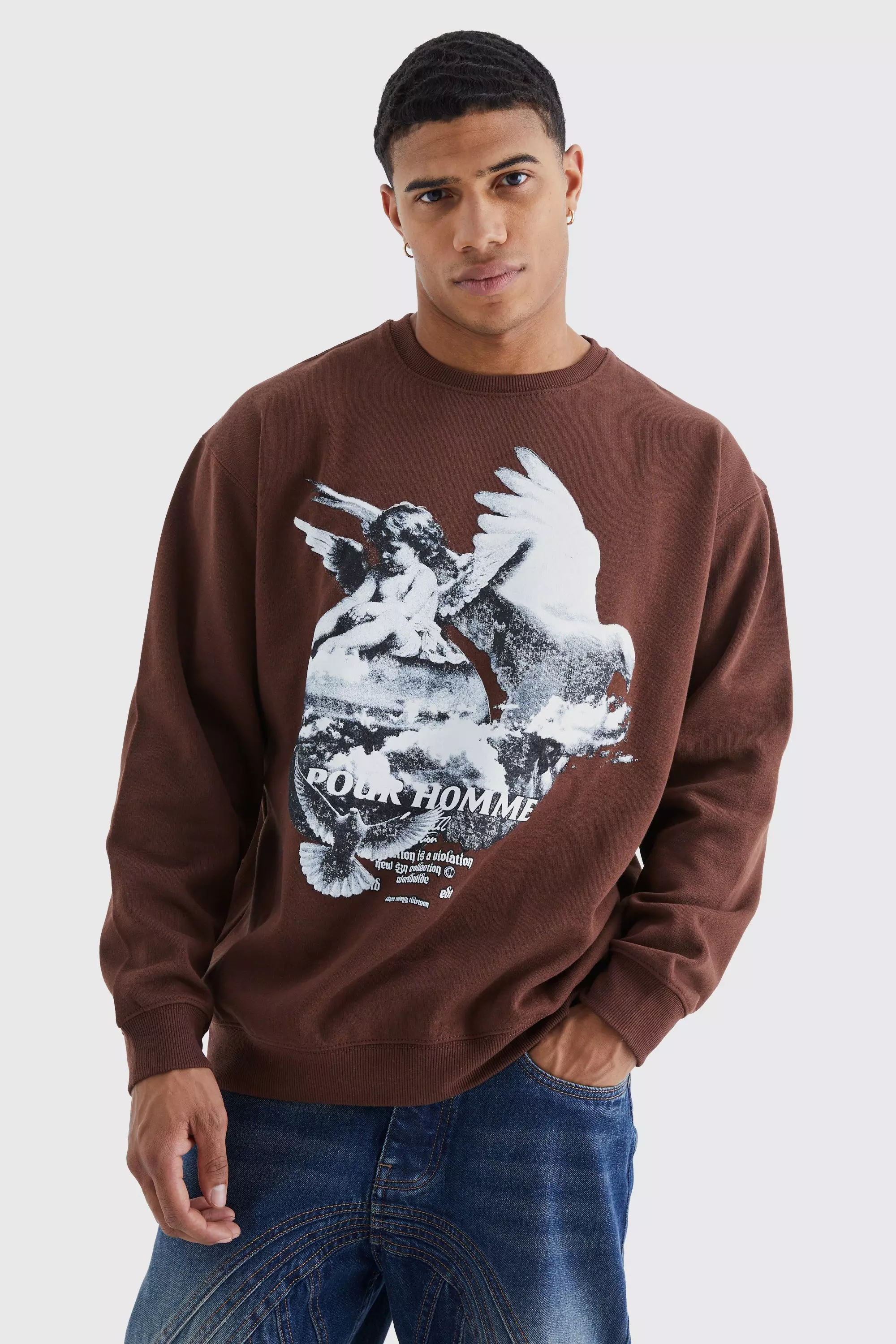 Oversized Homme Dove Graphic Sweatshirt