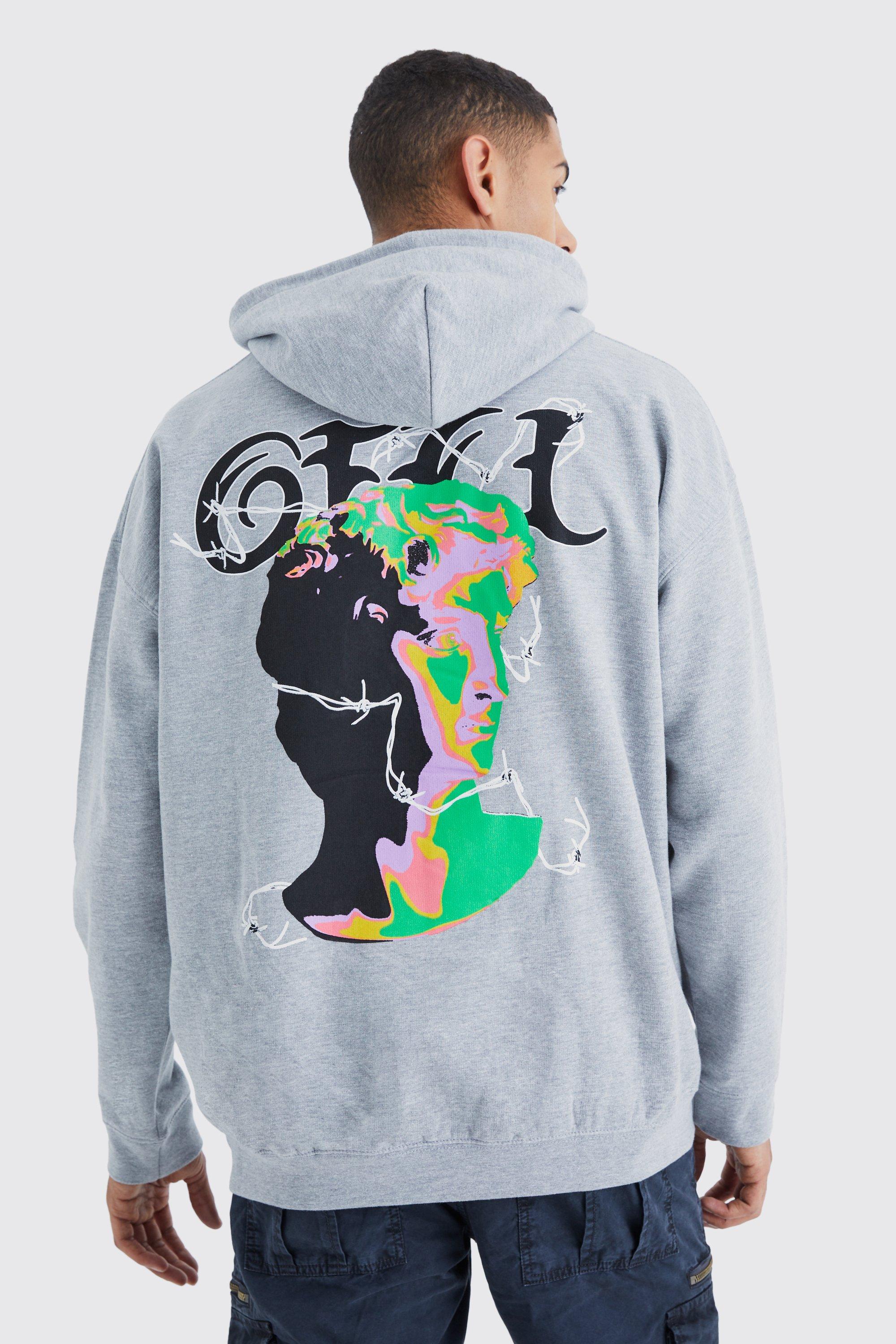 Mens Grey Ofcl Psychadelic Graphic Hoodie, Grey