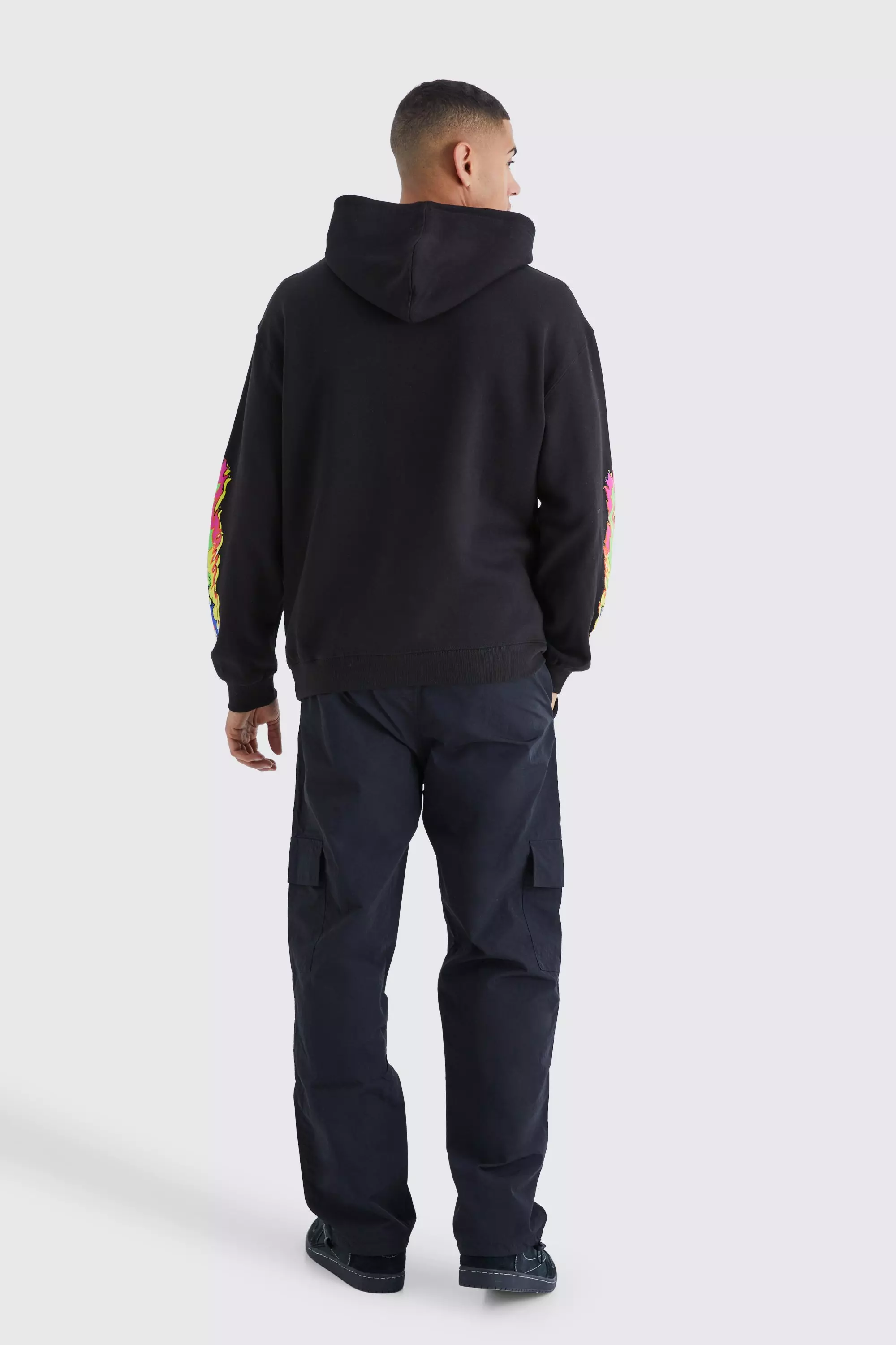 Oversized Boxy Flame Graphic Hoodie boohooMAN USA