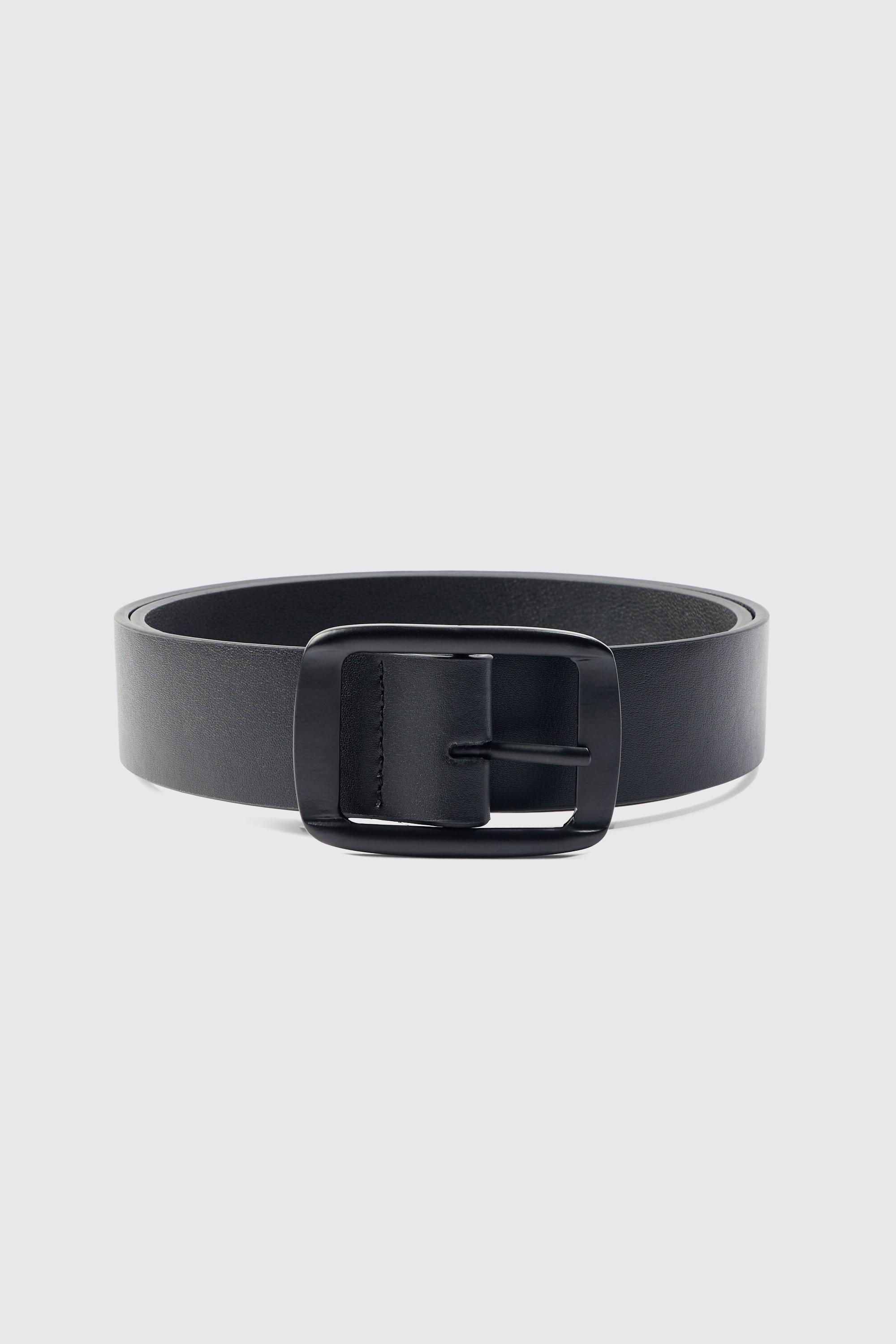 Mens Black Faux Leather Matte Belt, Black