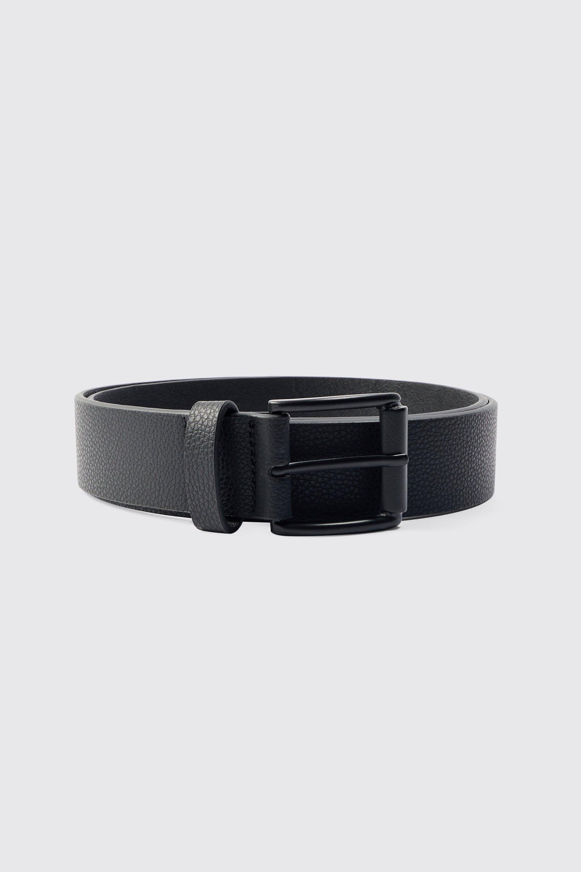 Mens Black Faux Leather Textured Belt, Black