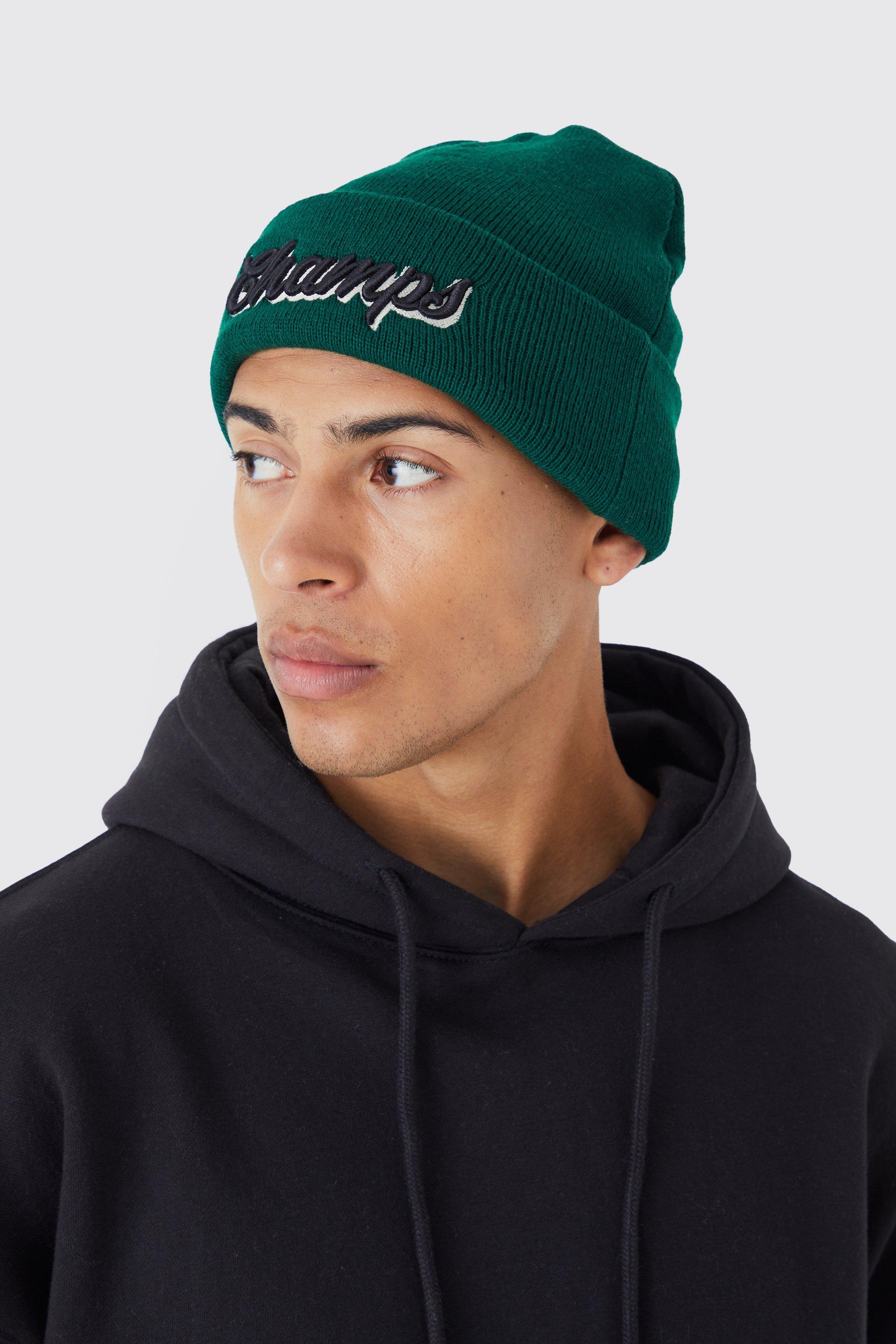 Mens Green Champs Varsity Beanie, Green