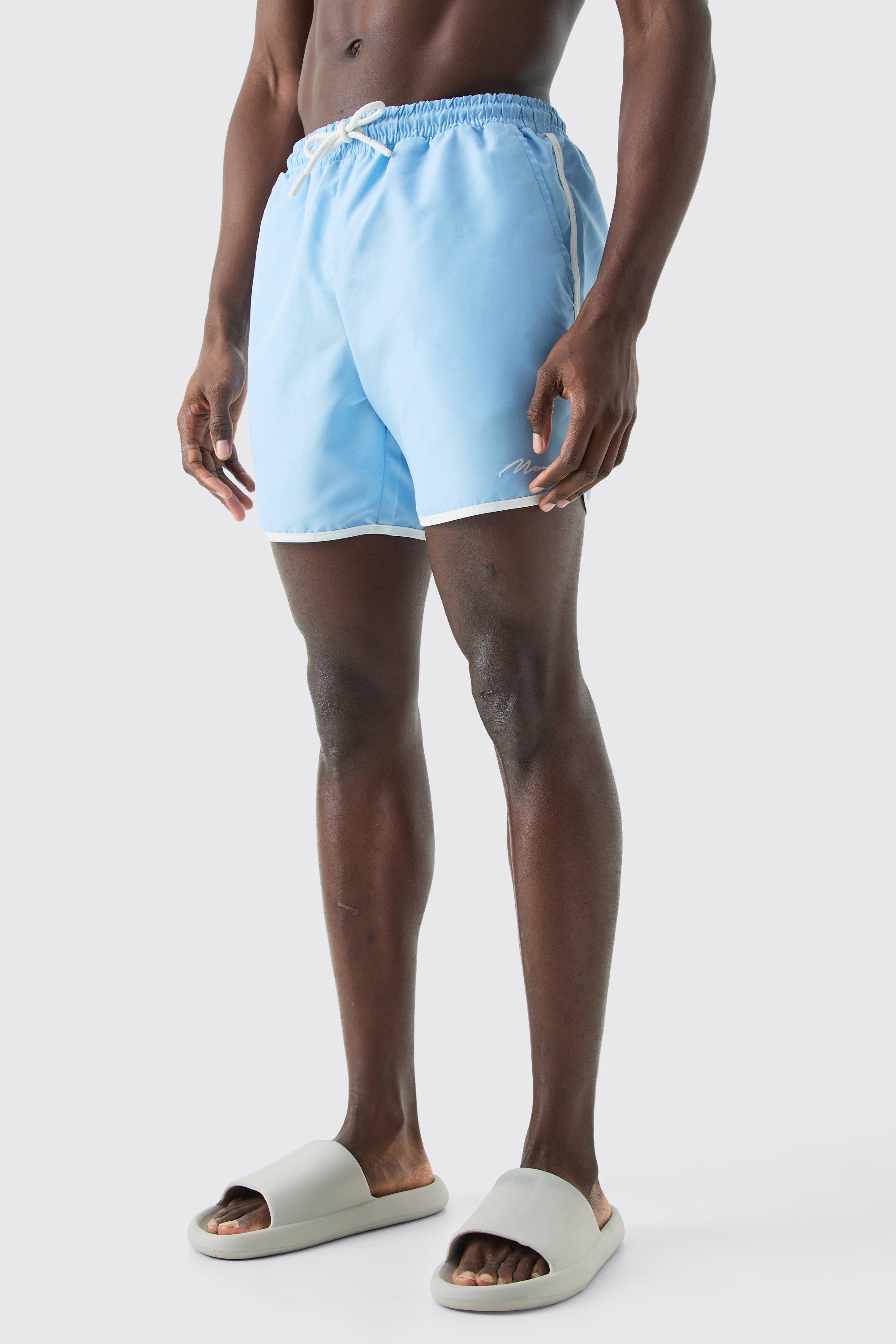 Image of Costume a pantaloncino da corsa con firma Man, Azzurro