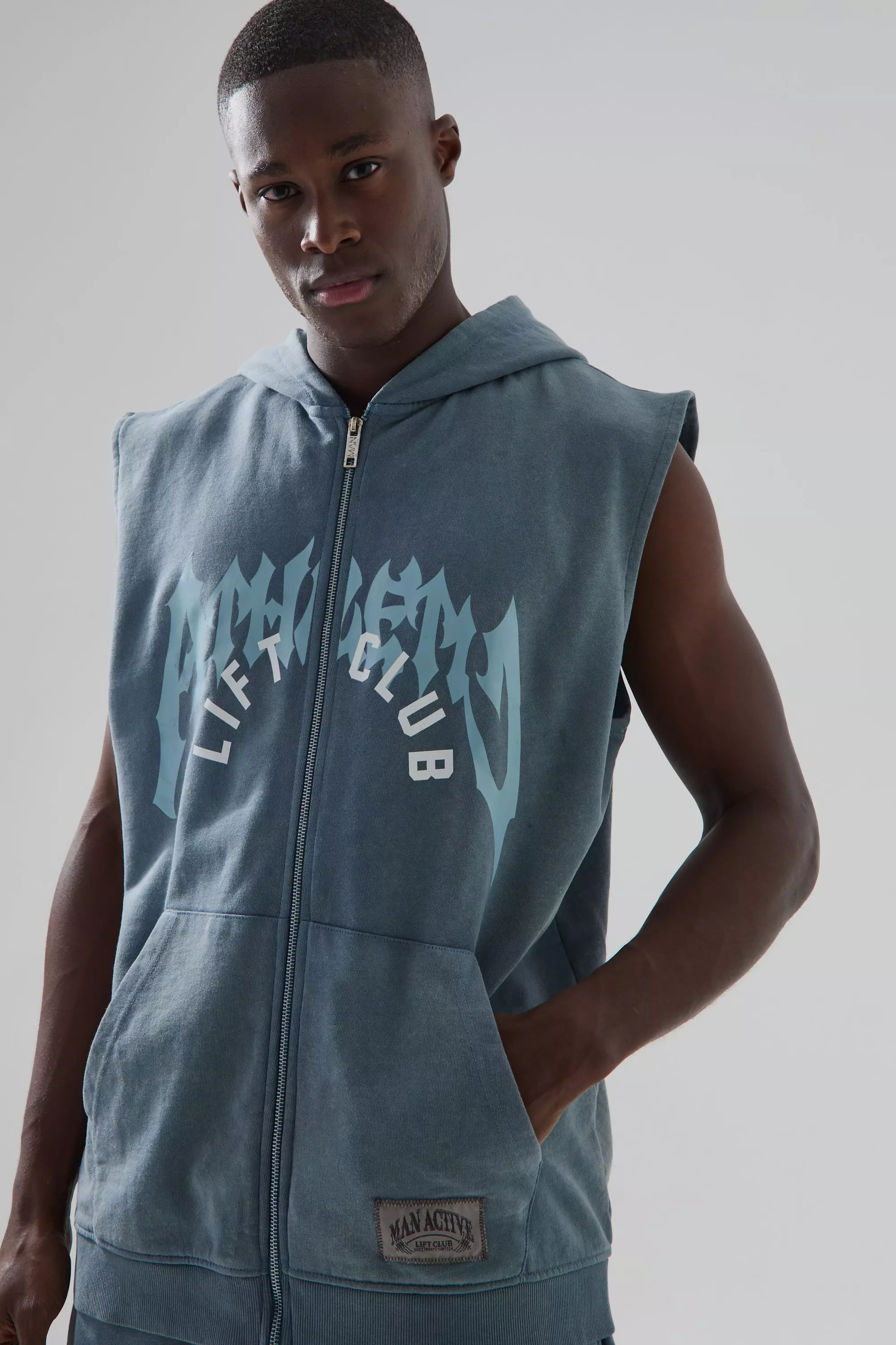 Man Active Oversized Washed Sleeveless Hoodie boohooMAN USA