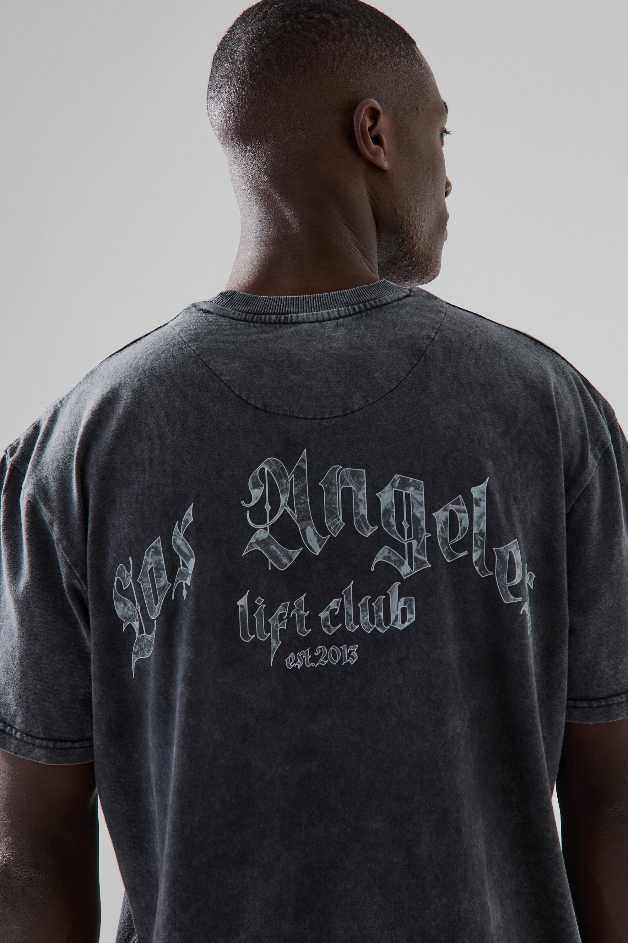 Mens Black Man Active Oversized Wash La Lift Club T-shirt, Black