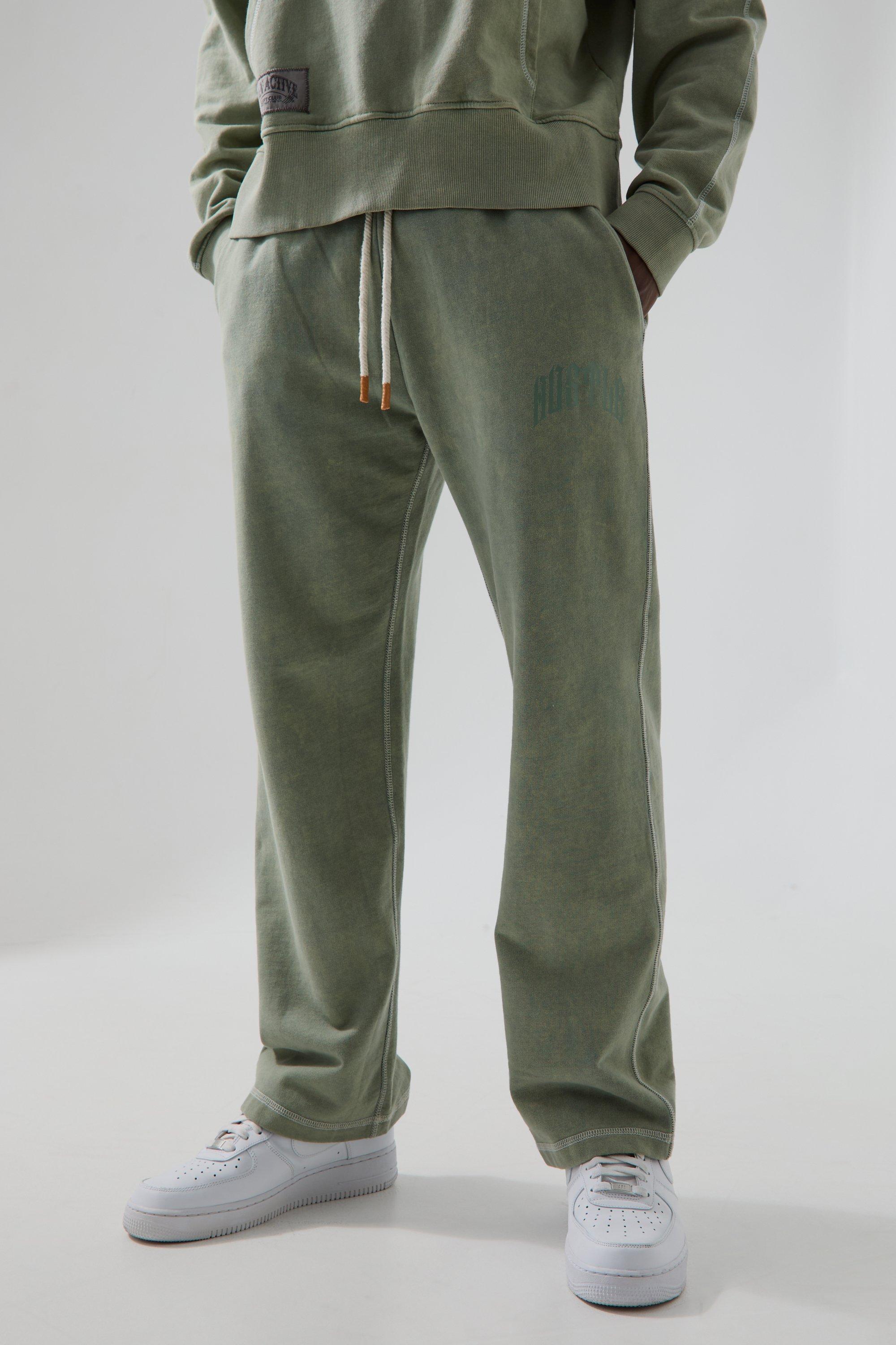 Mens Green Man Active Relaxed Washed Rest Day Jogger, Green