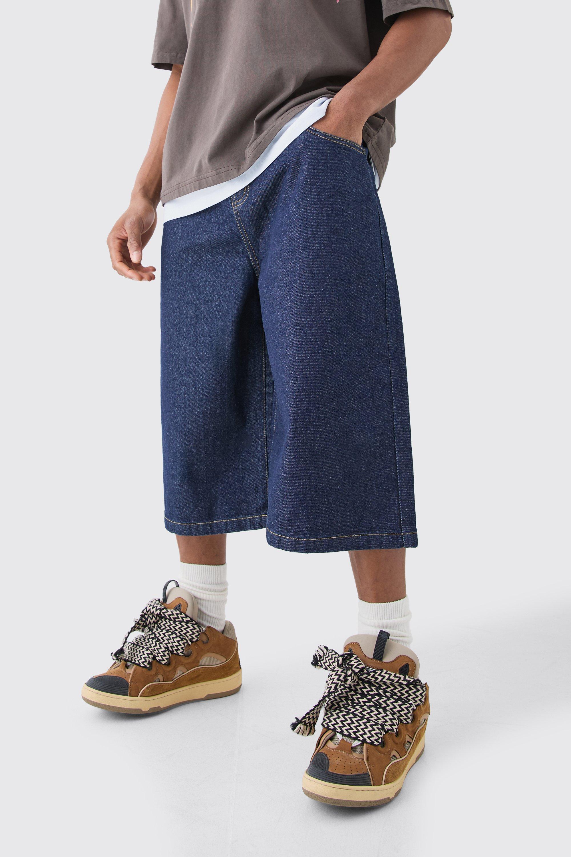 Image of Pantaloni tuta lunghi in denim in indaco, Azzurro