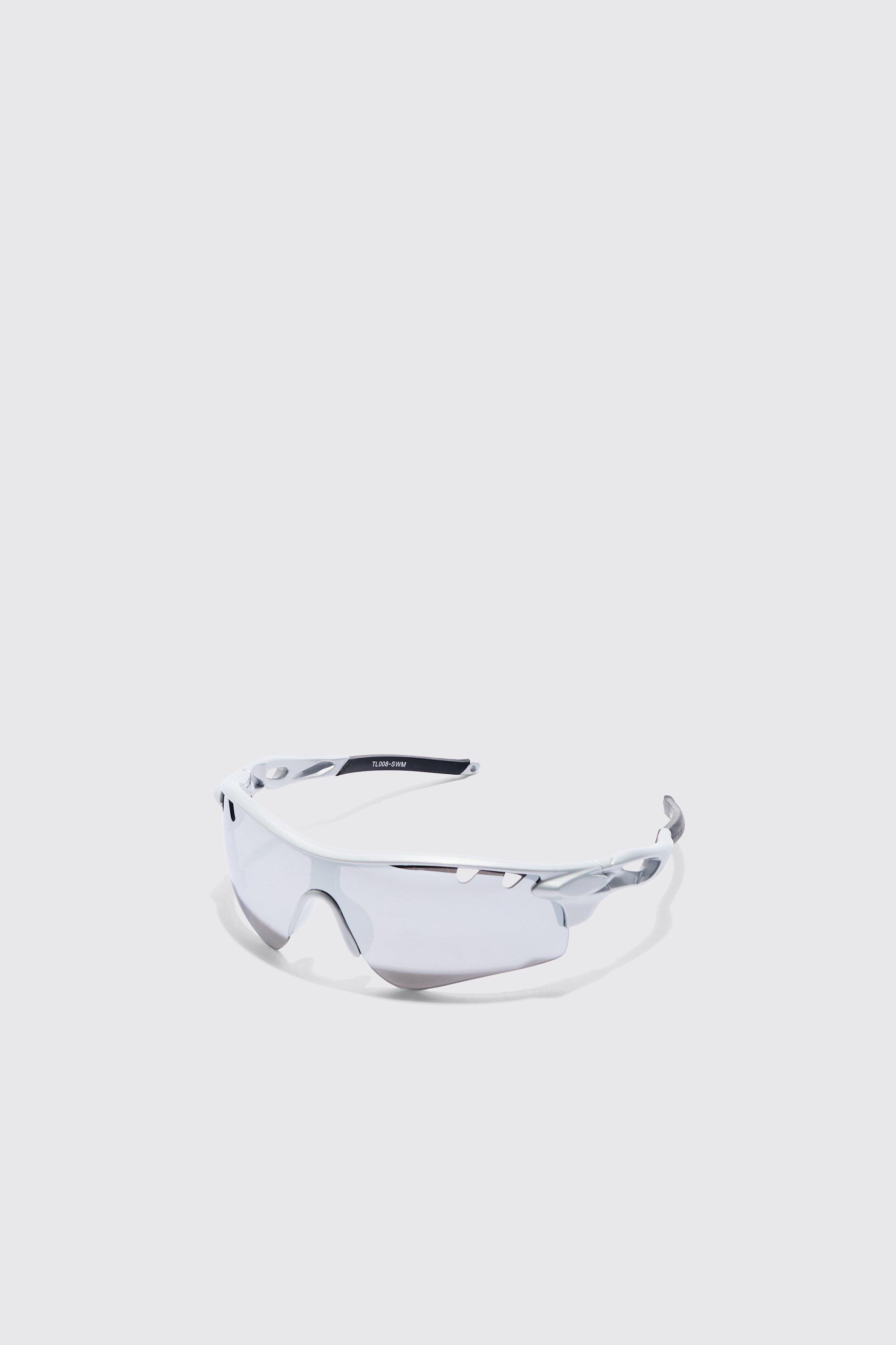 Mens Silver Chrome Lens Angled Sunglasses