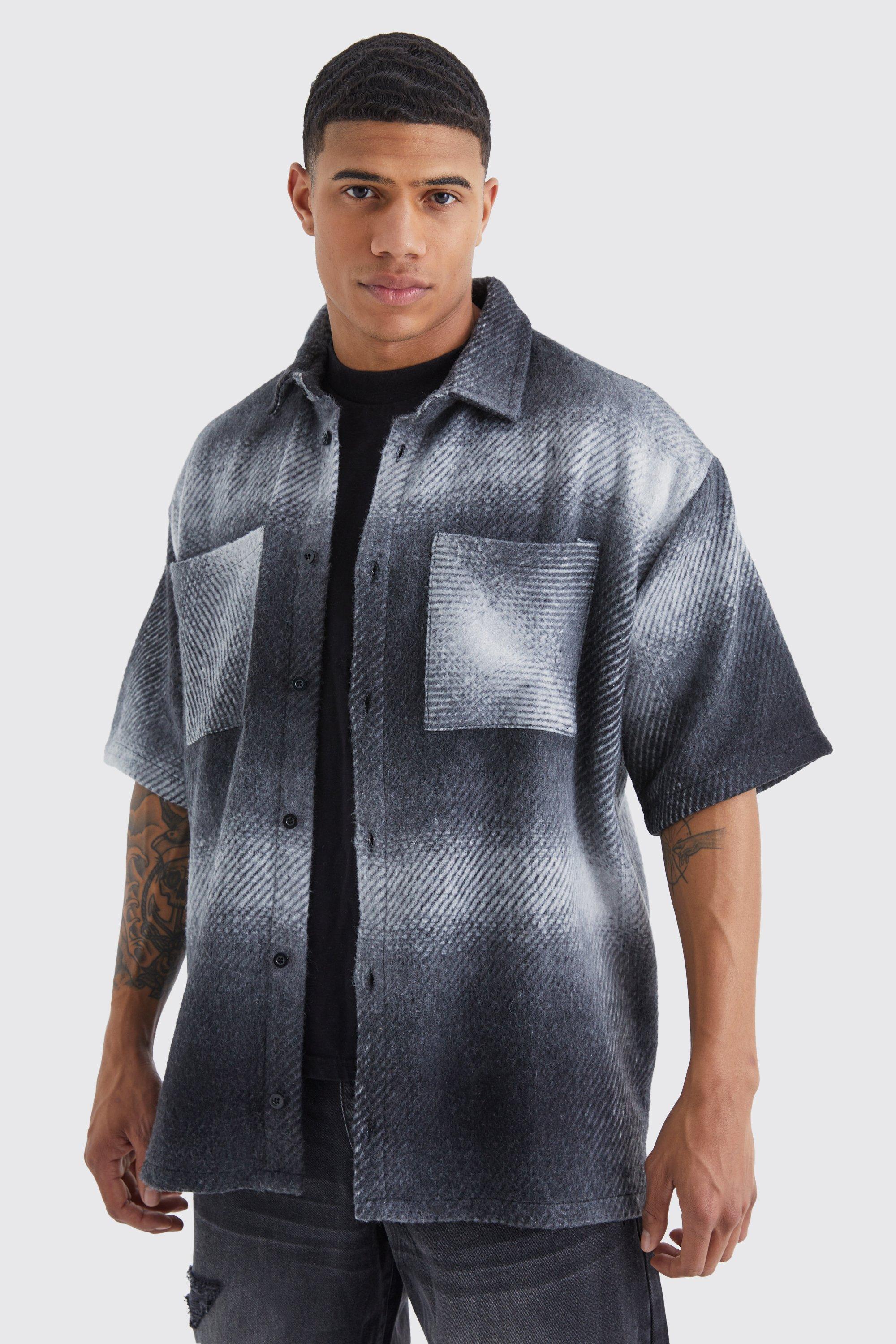 Mens Multi Oversized Short Sleeve Fleece Check Overshirt, Multi