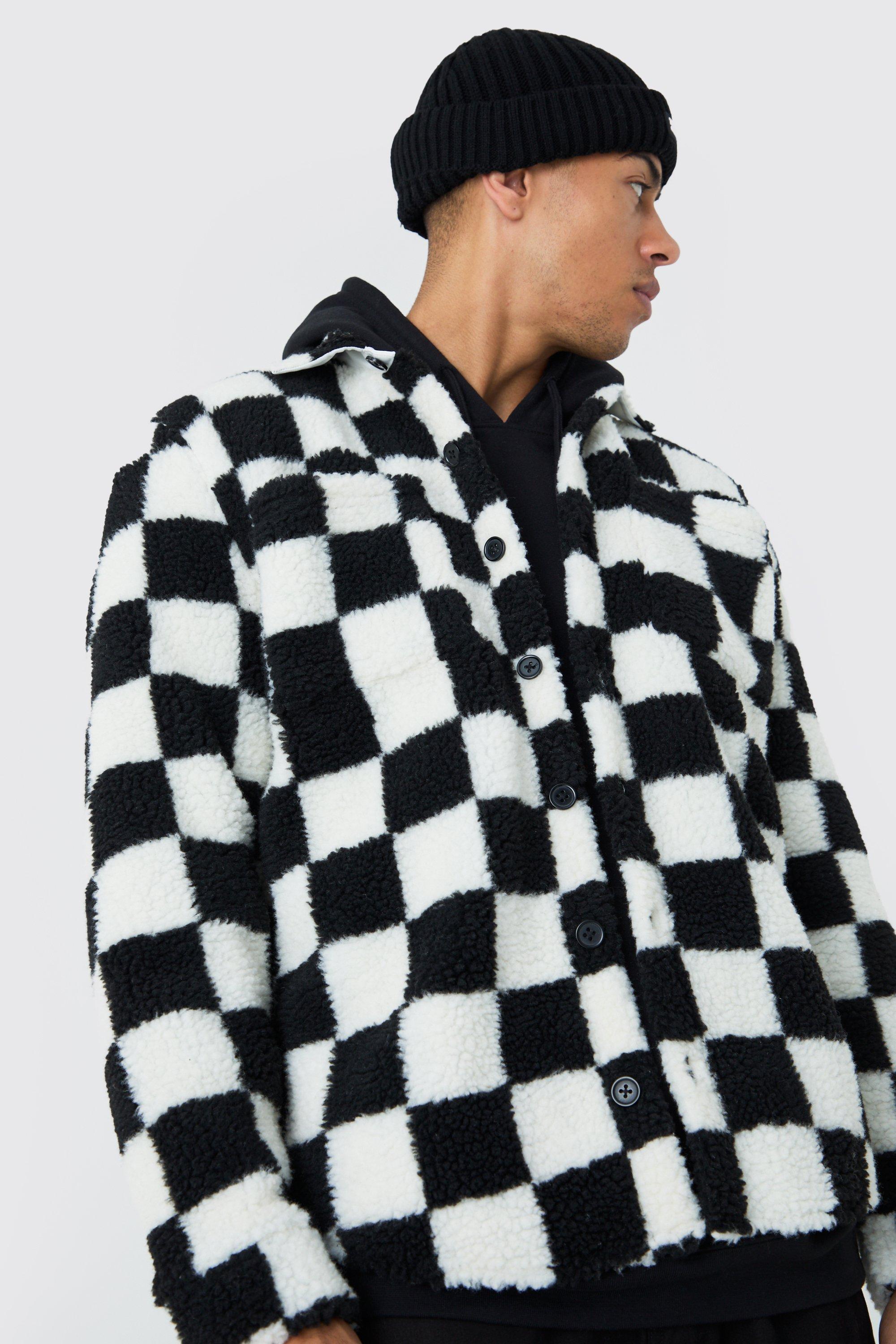 mens black borg checkerboard overshirt, black