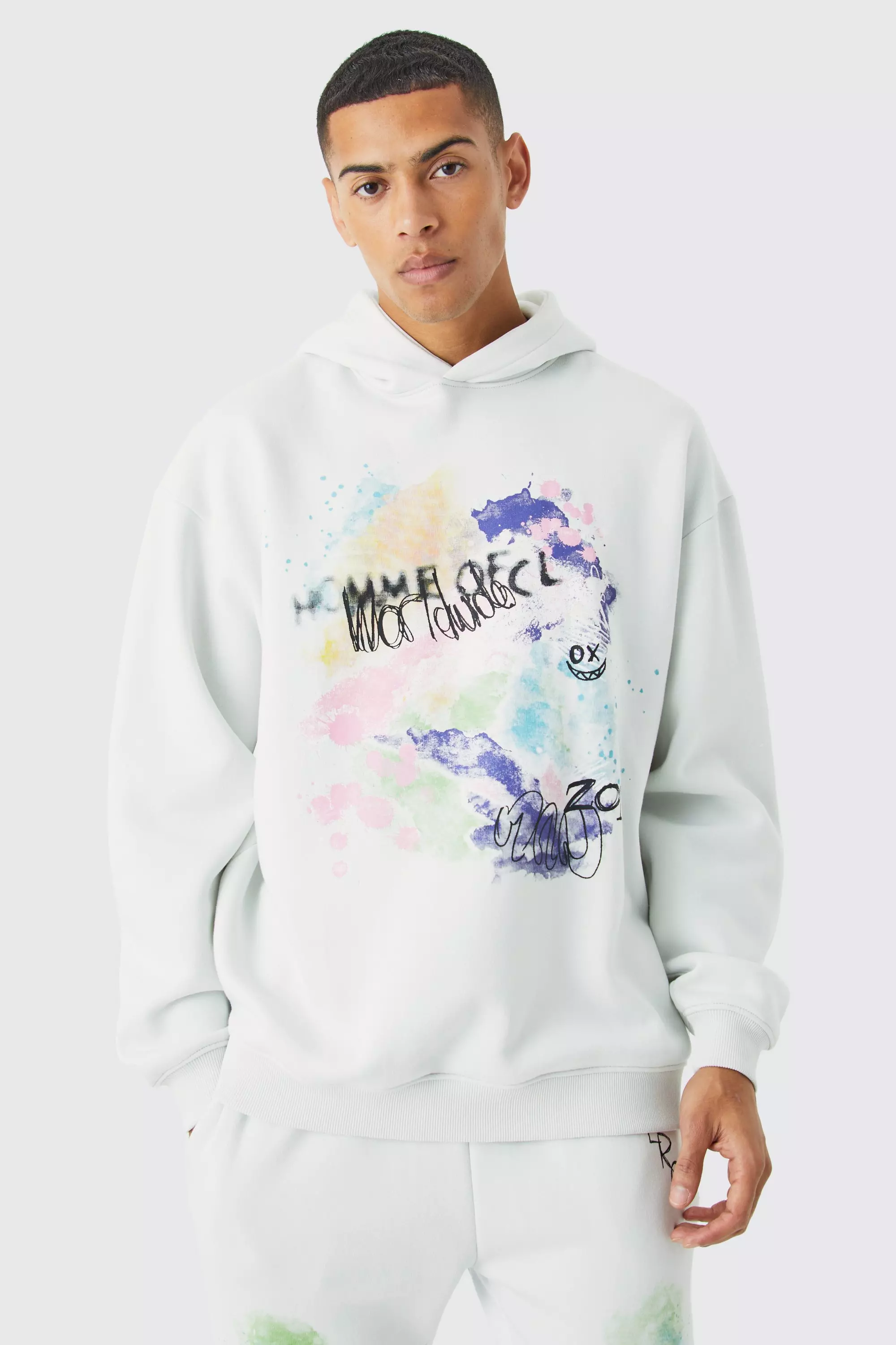 Oversized Graffiti Printed Hoodie