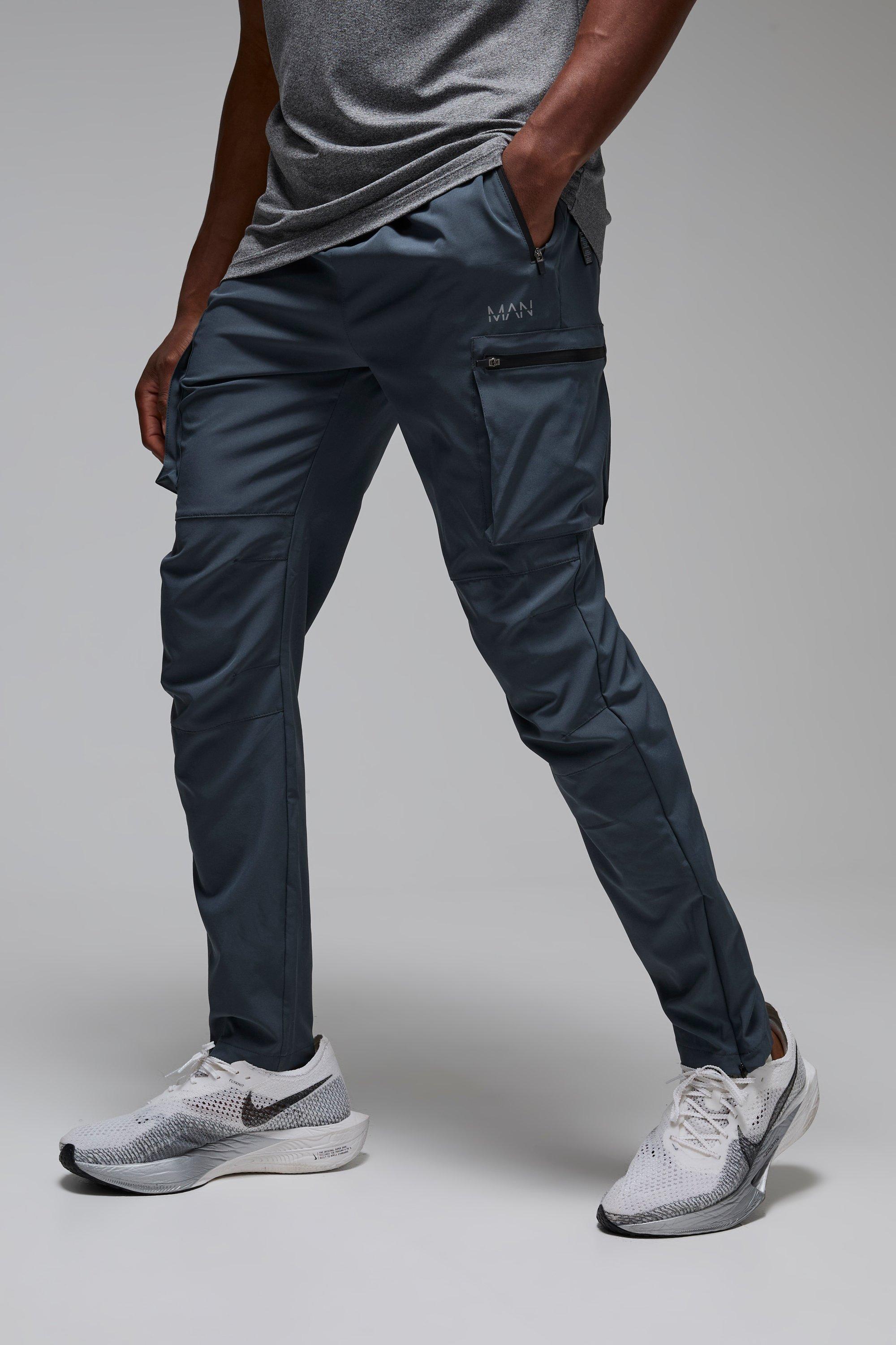 Mens Grey Man Active Tapered Cargo Joggers, Grey