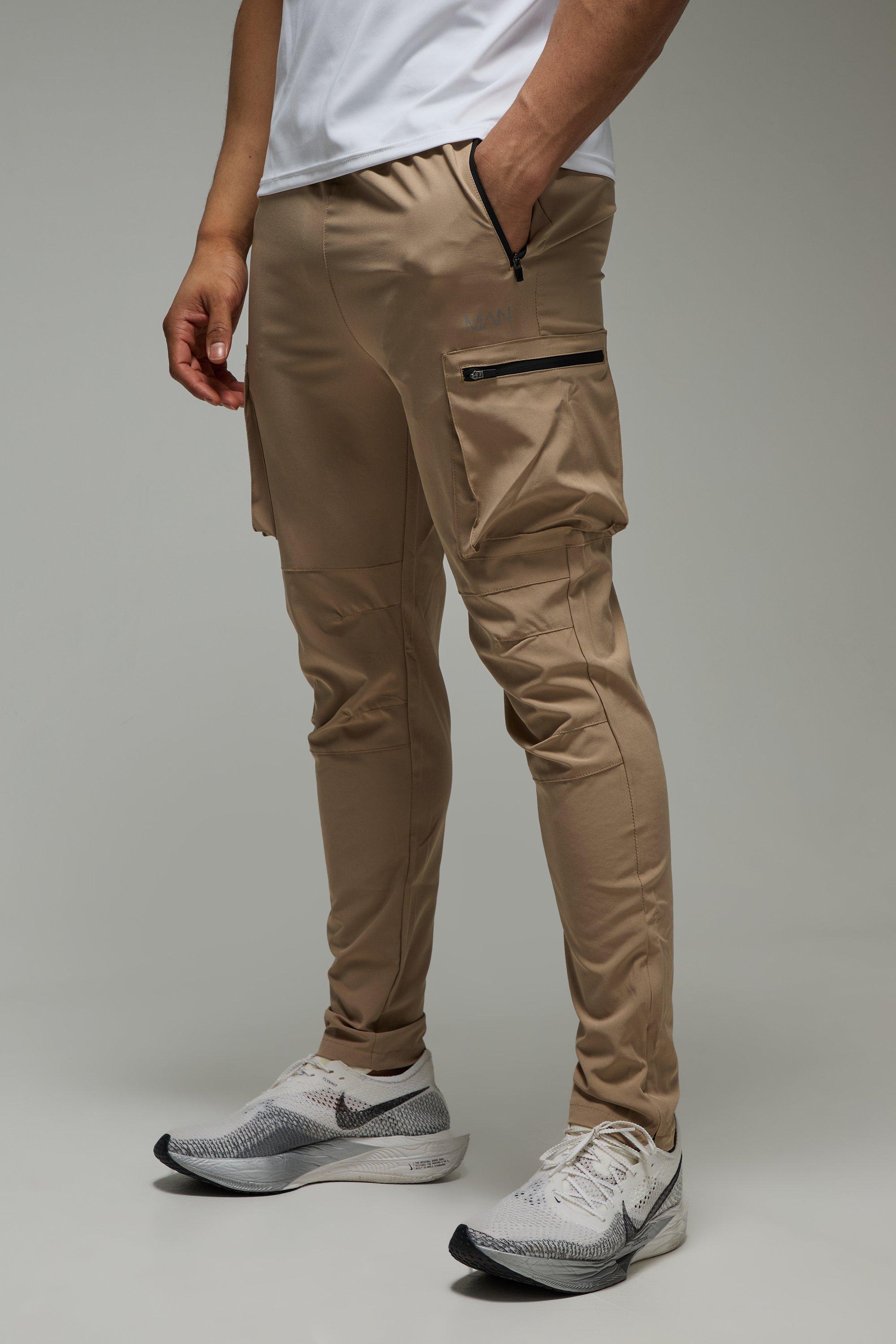 Mens Beige Man Active Tapered Cargo Joggers, Beige