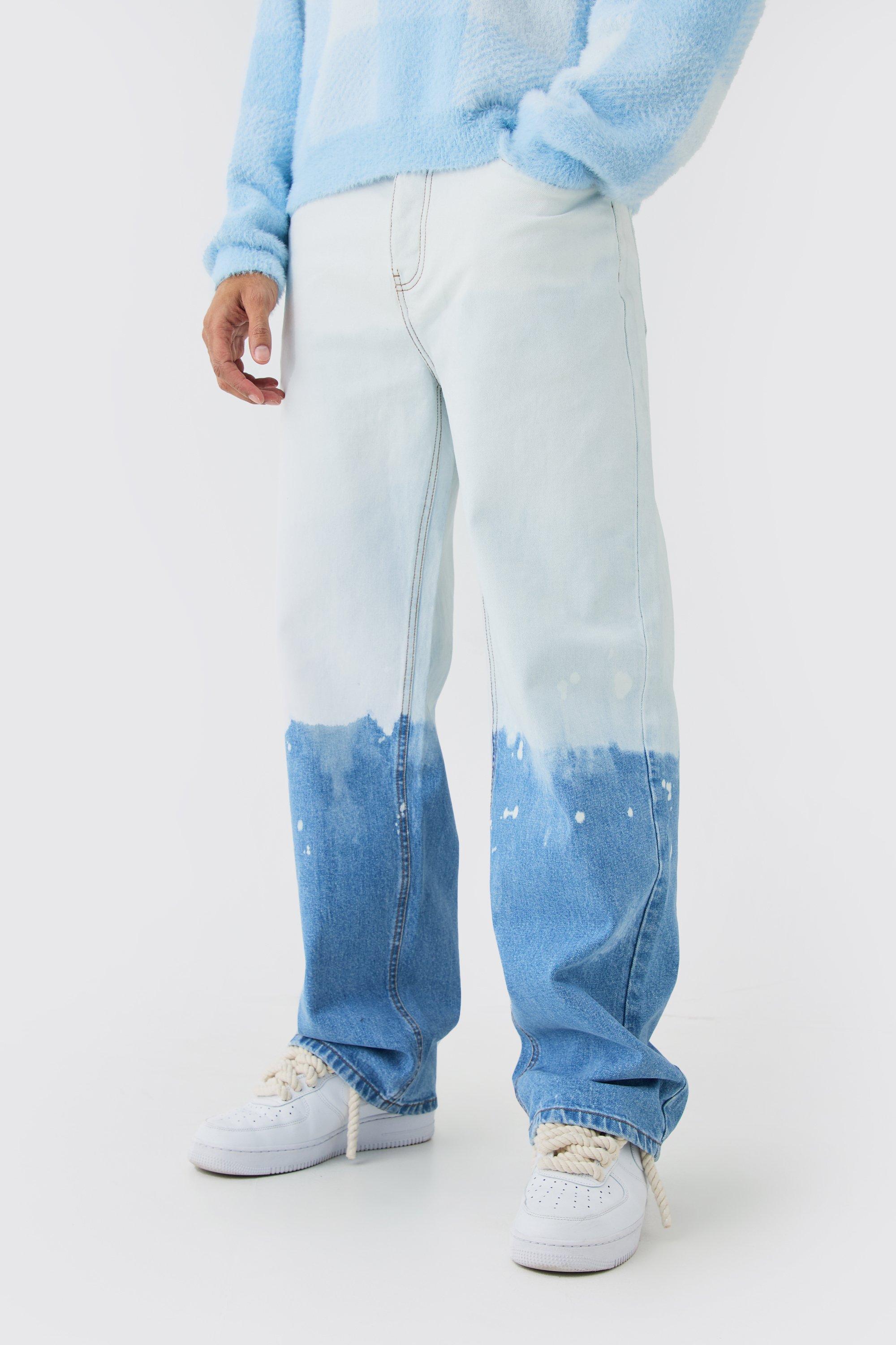 Image of Jeans extra comodi candeggiati in denim rigido azzurro, Azzurro