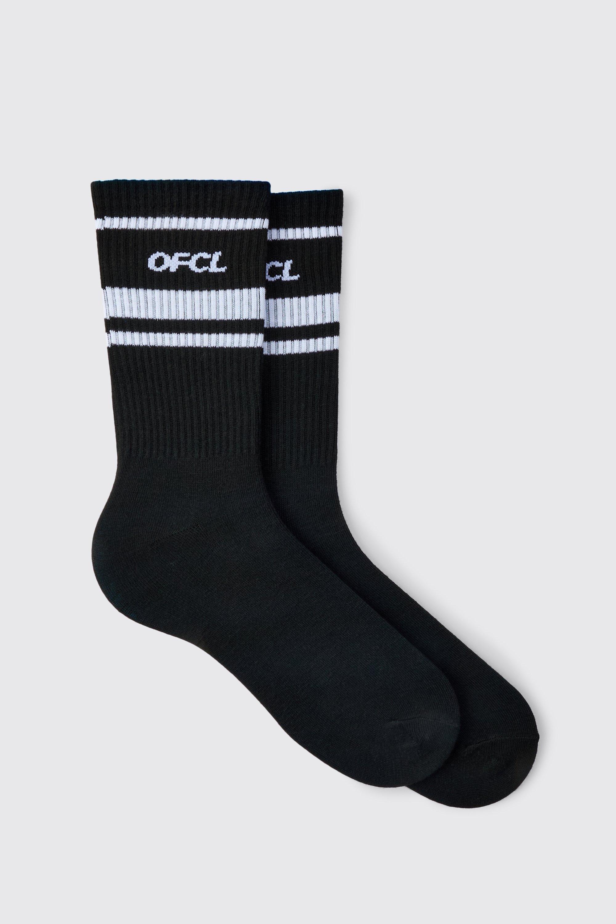 Mens Black Ofcl Sports Stripe Socks, Black
