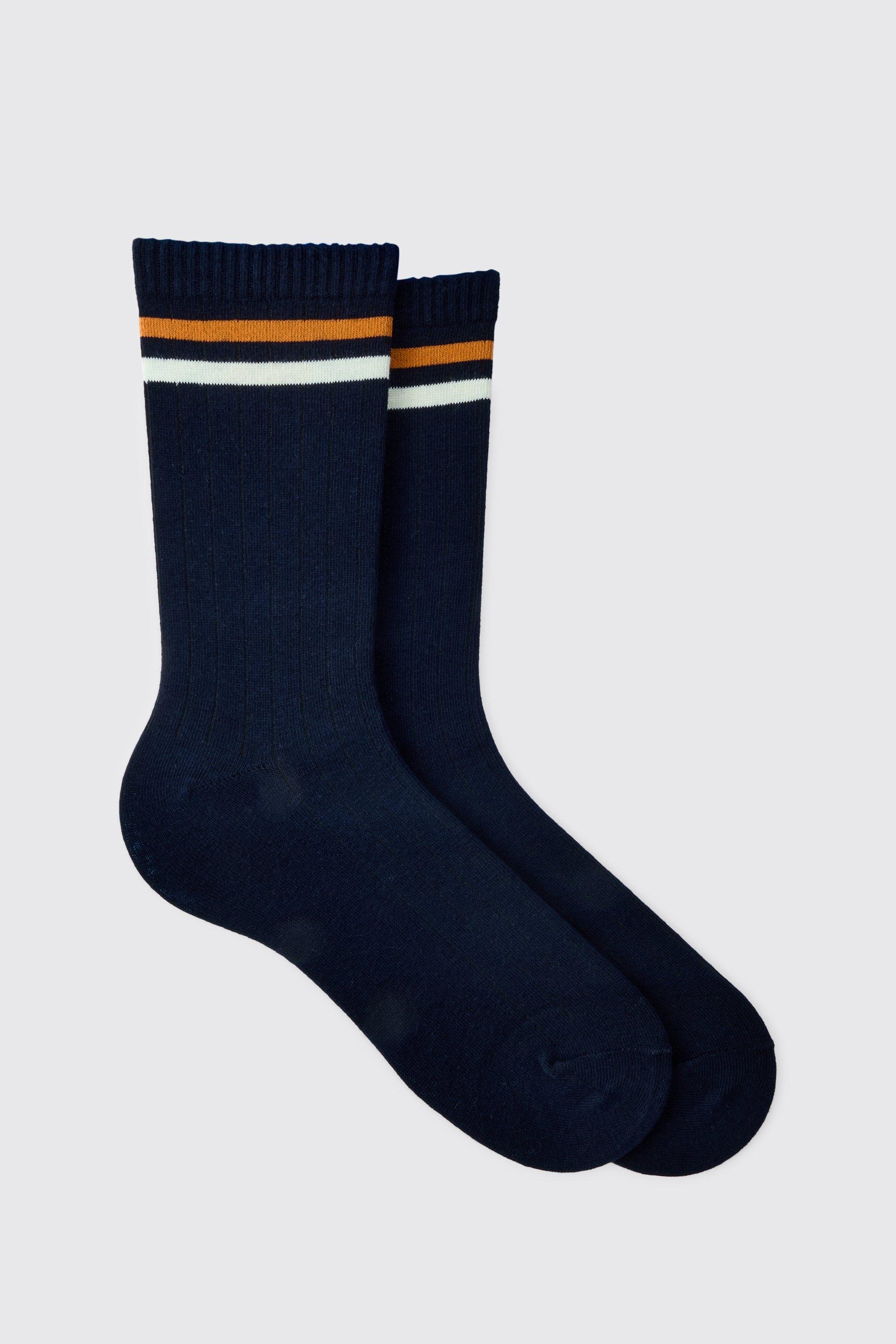 Mens Navy Sports Stripe Socks, Navy