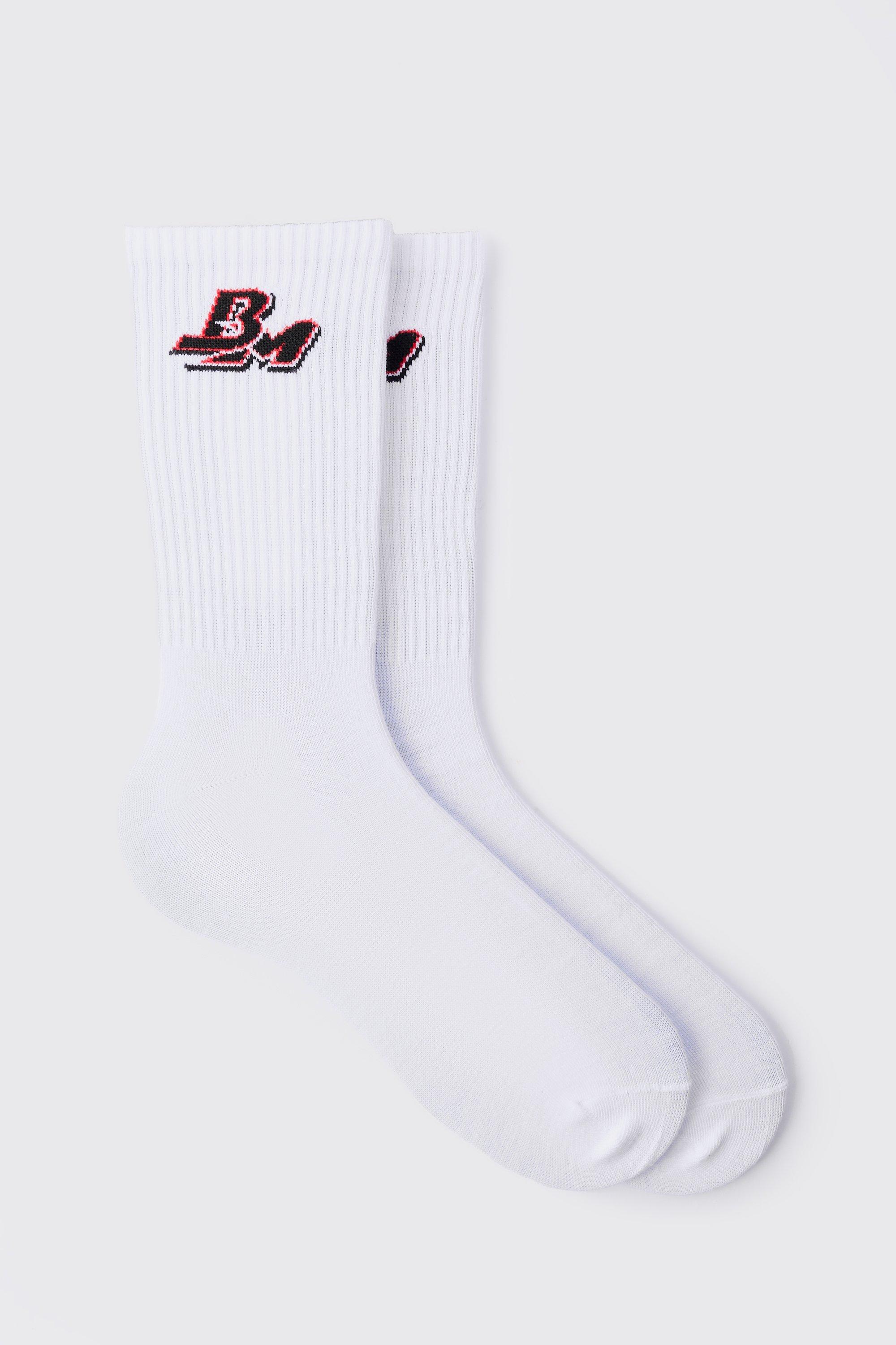 Mens White Bm Varsity Sports Stripe Socks, White