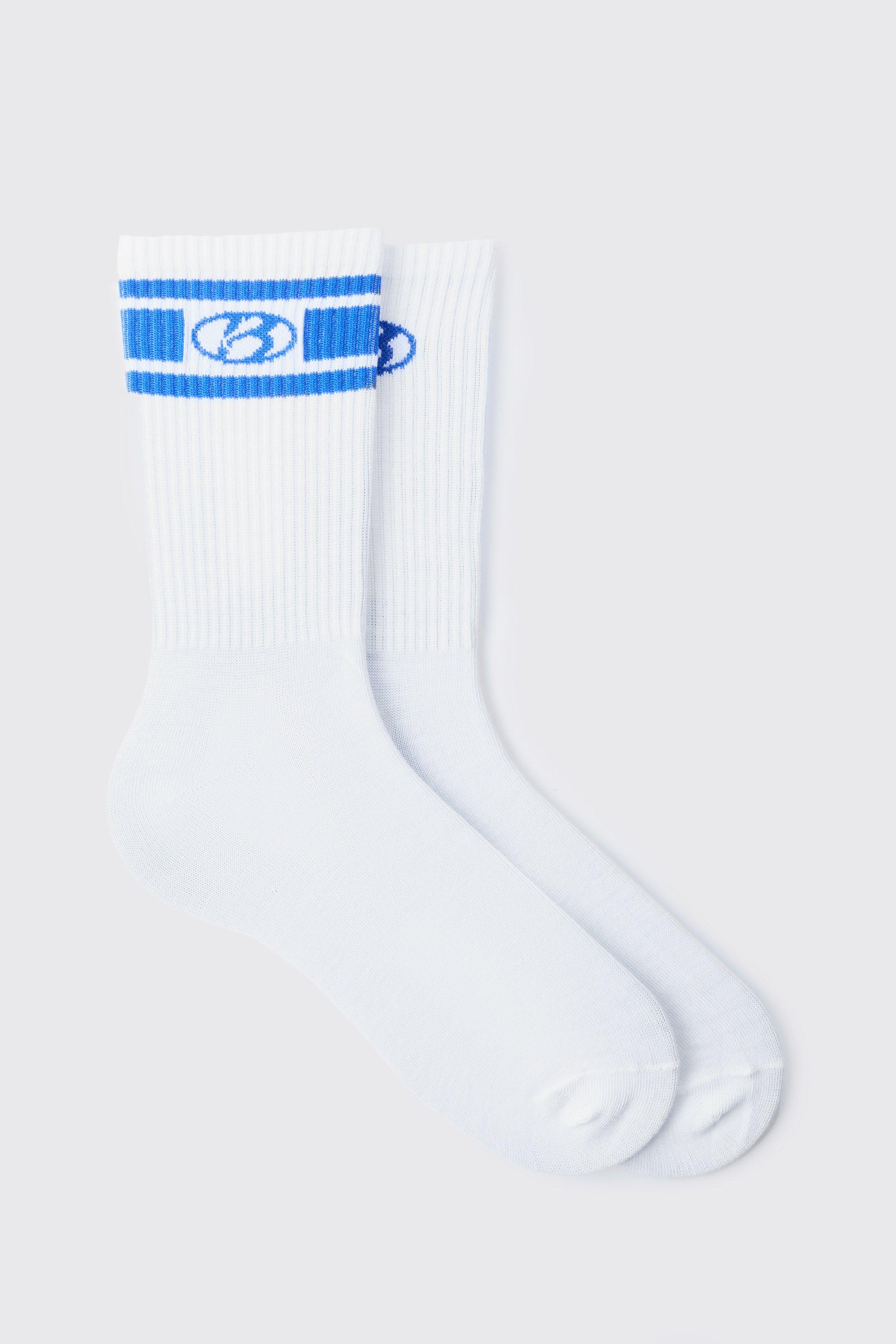 Mens White 2 Pack B Sports Stripe Socks, White