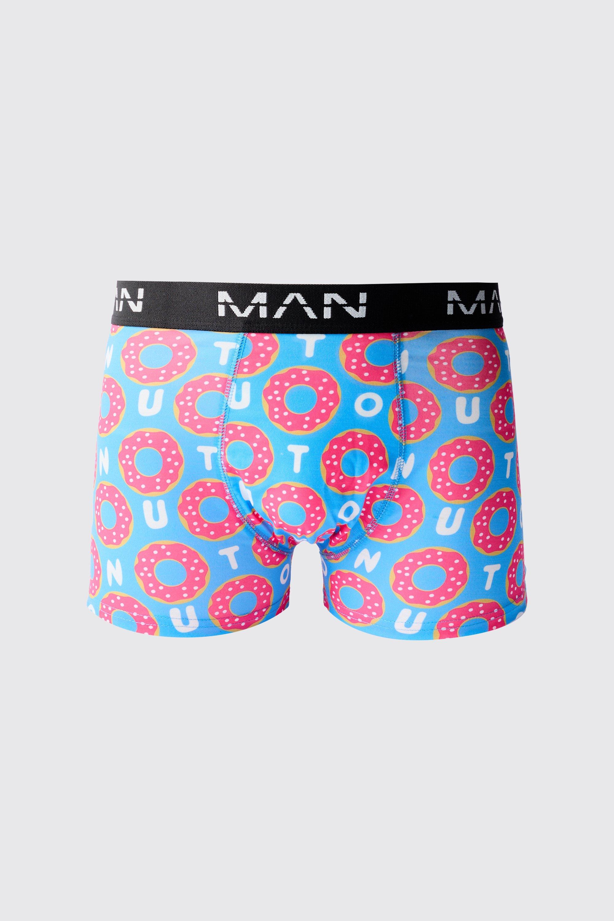 Mens Multi Man Donut Slogan Printed Boxers, Multi