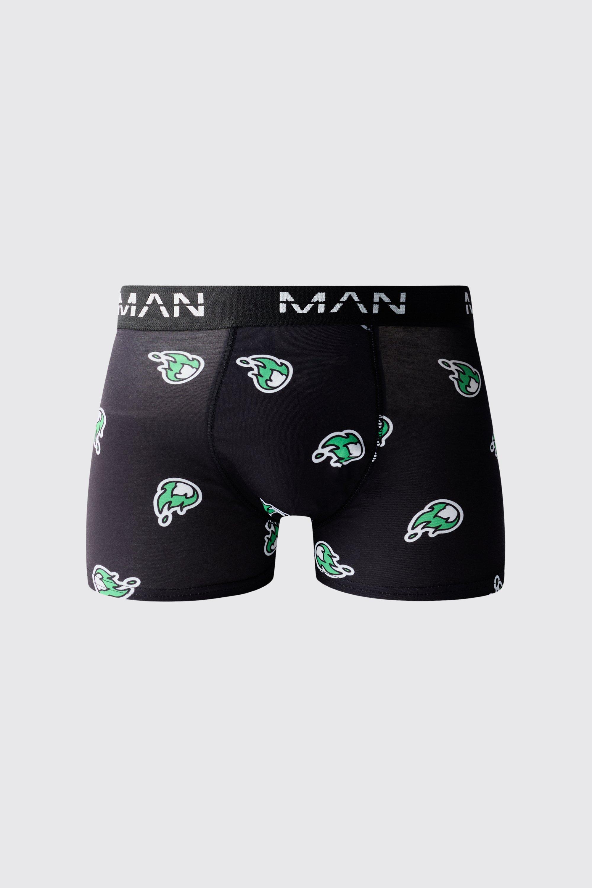 Mens Multi Man Flames Printed Boxers, Multi