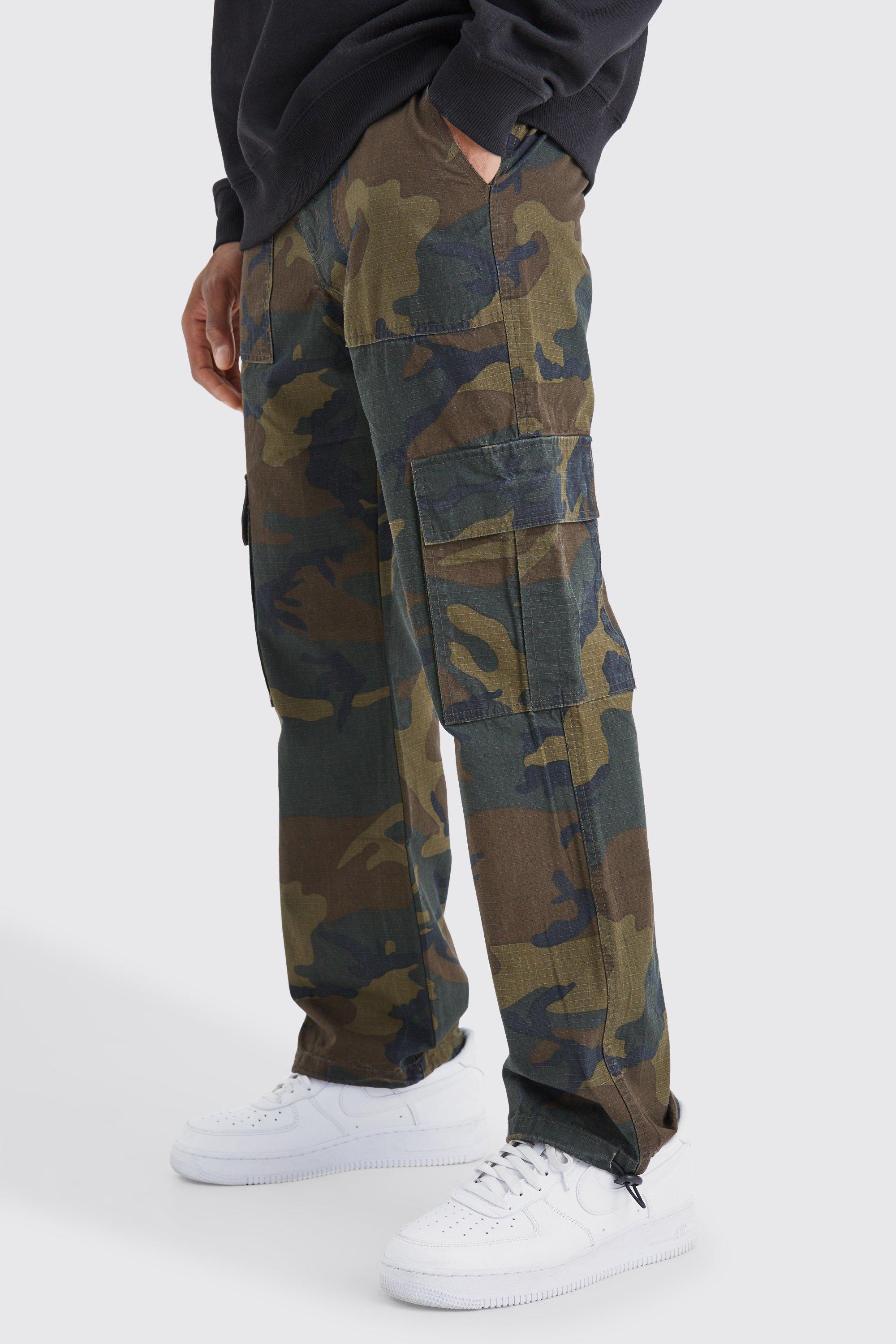 Mens Green Straight Leg Camo Trouser, Green