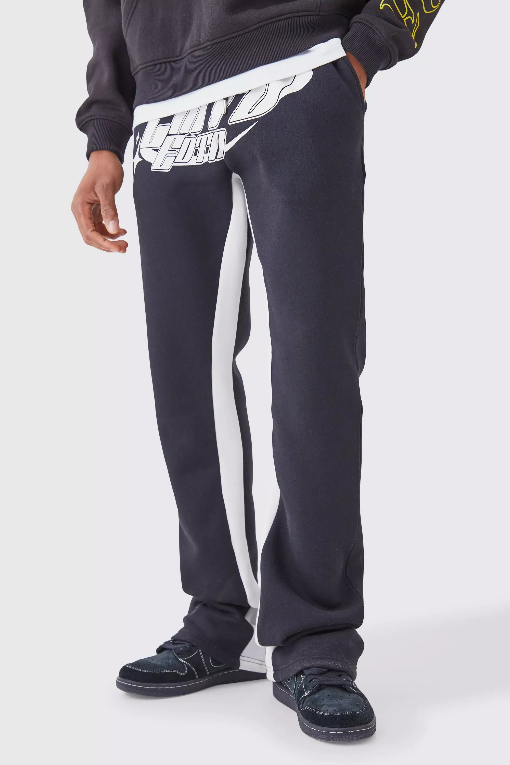 Black store stacked joggers