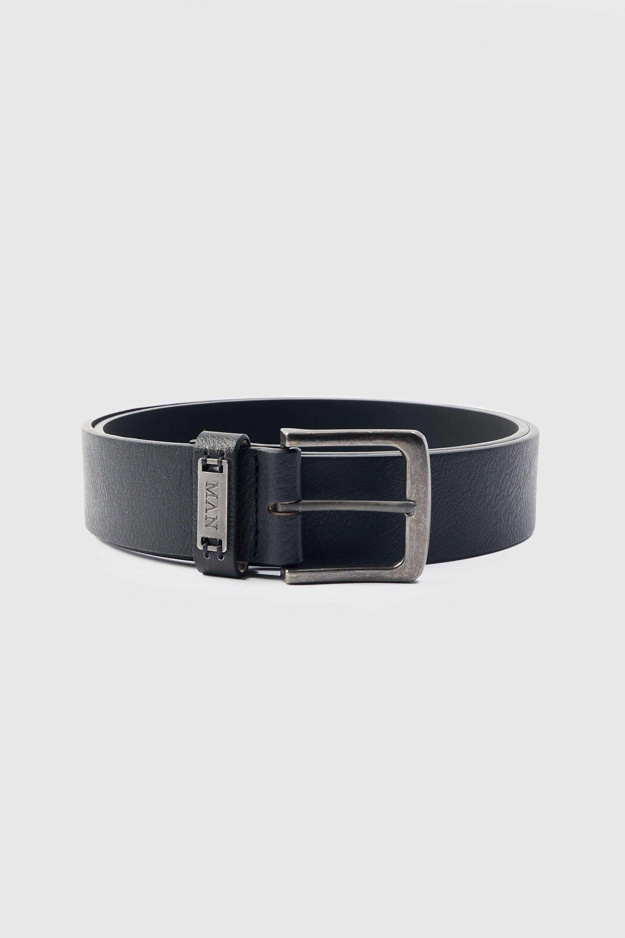 Mens Black Man Tab Buckle Belt, Black