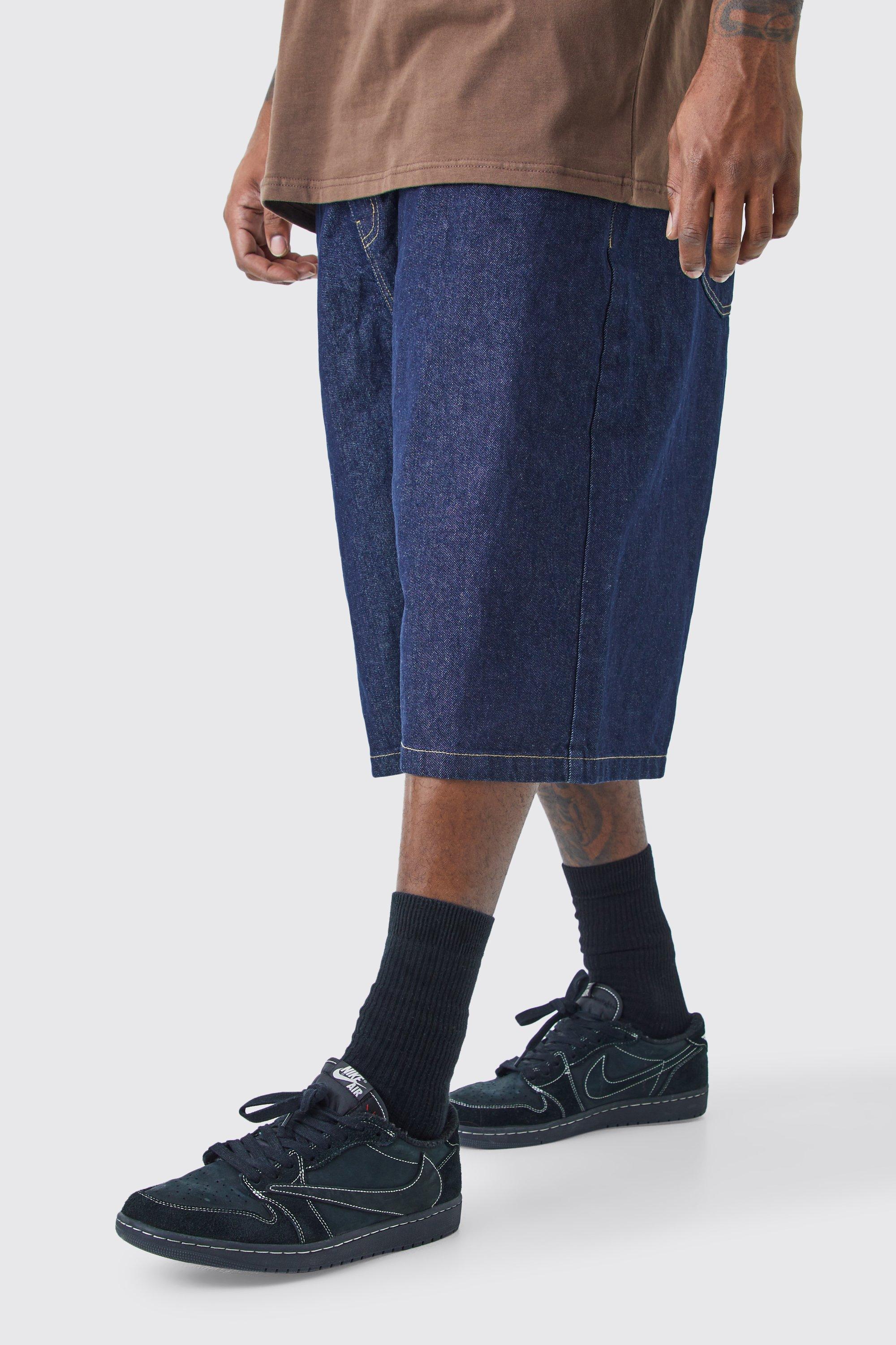 Mens Blue Plus Denim Jorts In Indigo, Blue