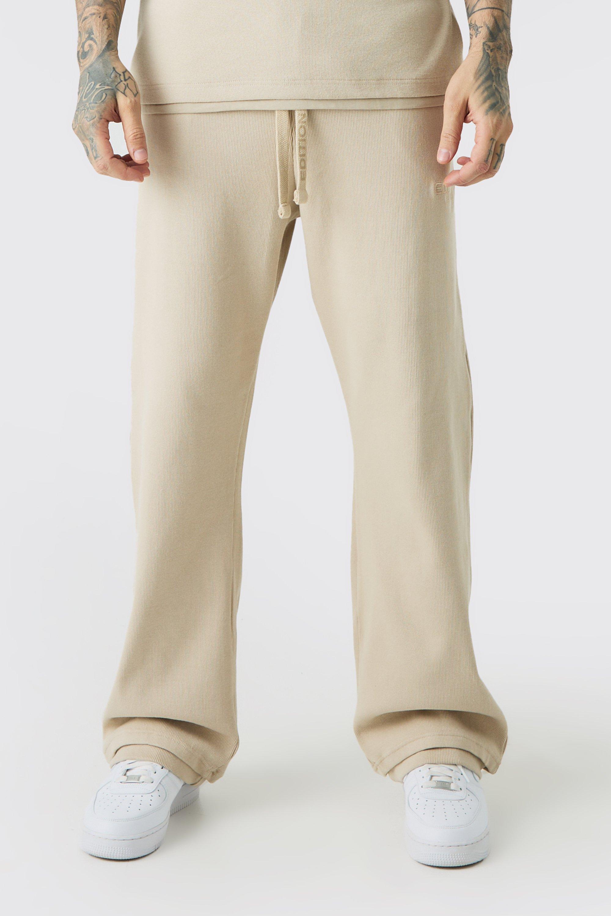 Pantaloni tuta Tall EDITION pesanti dritti a coste con spacco sul fondo, Beige