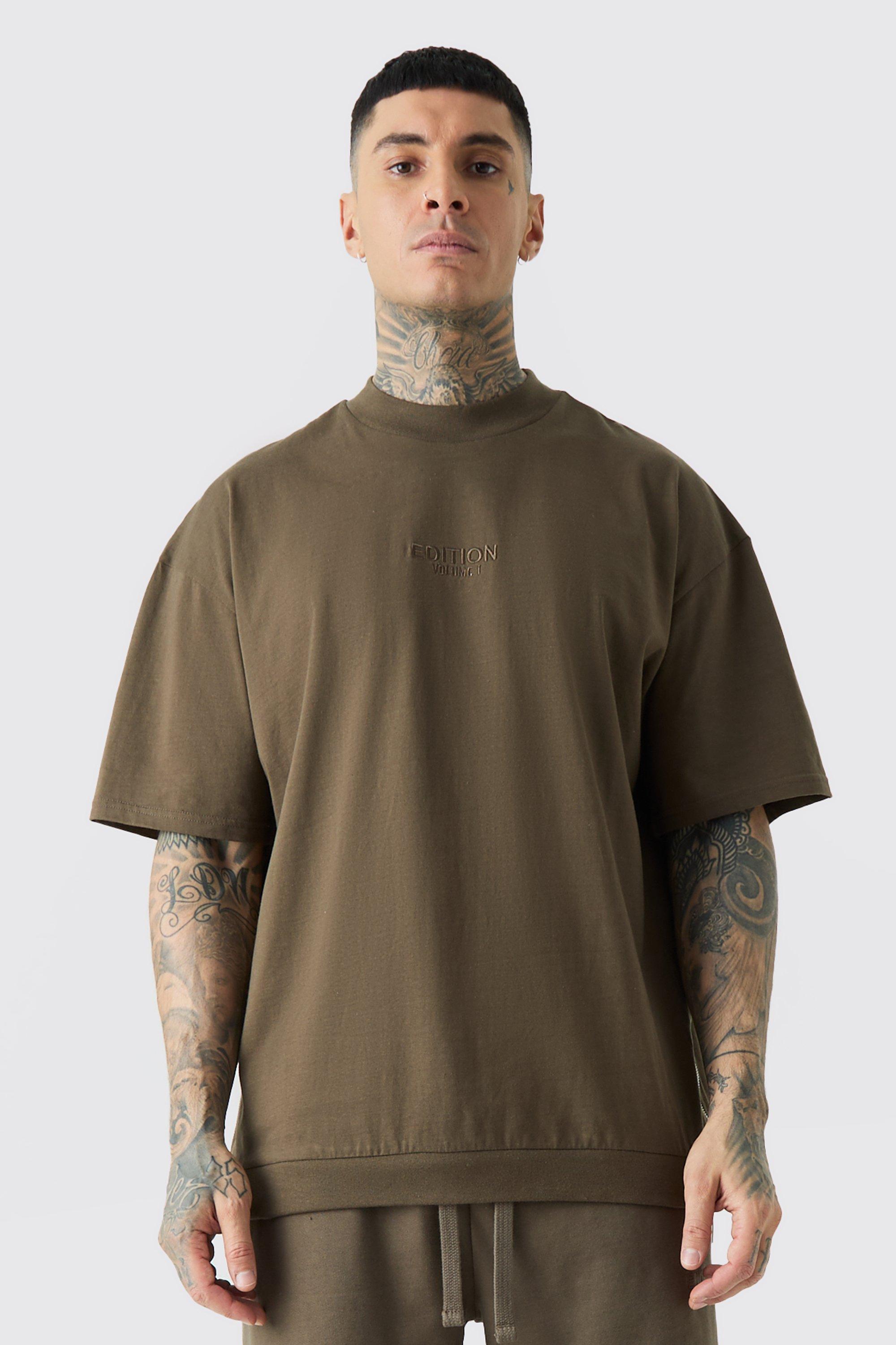 Image of T-shirt Tall oversize pesante con zip sul fondo, Brown