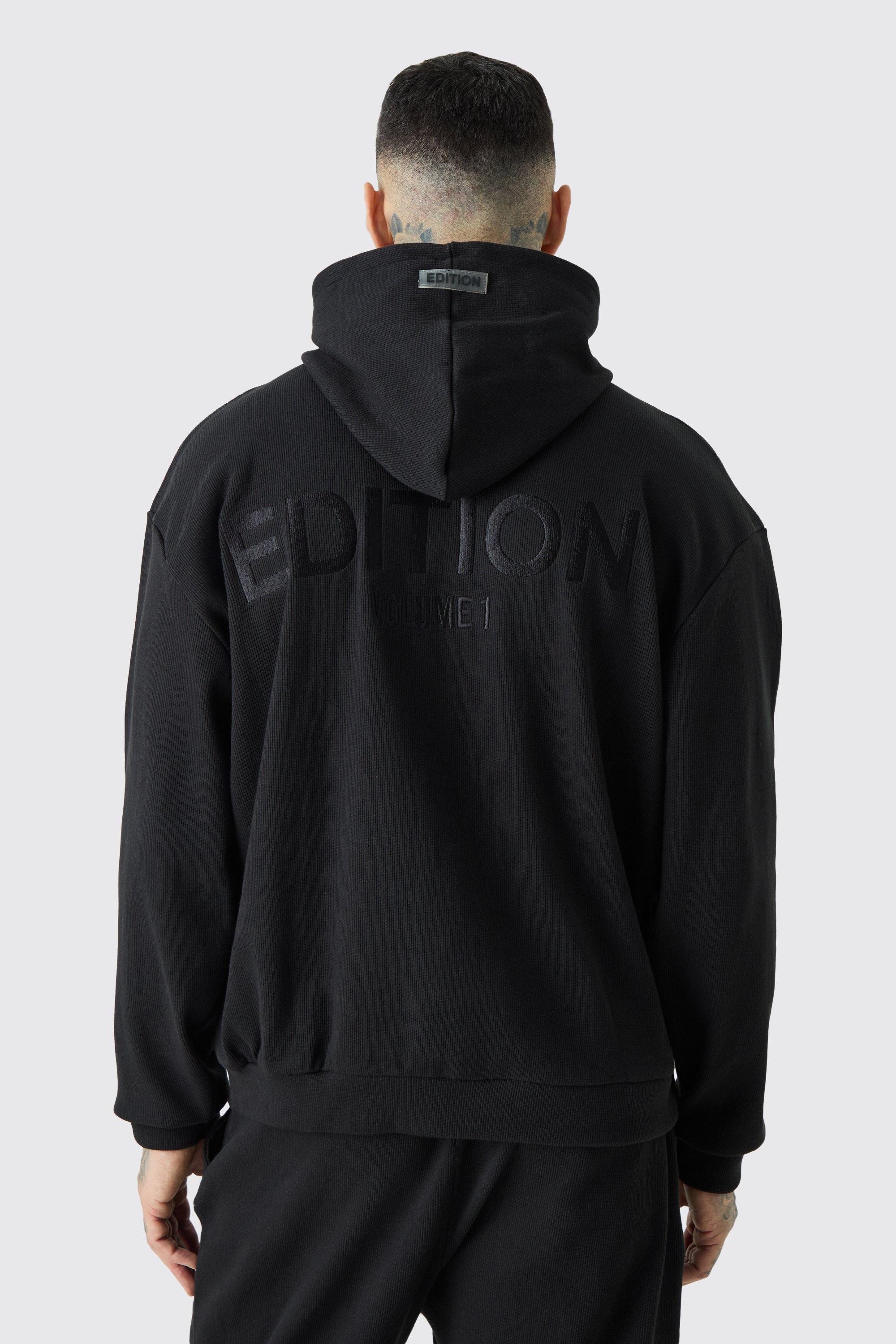 Mens Black Tall EDITION Oversized Heavyweight Ribbed Hoodie, Black