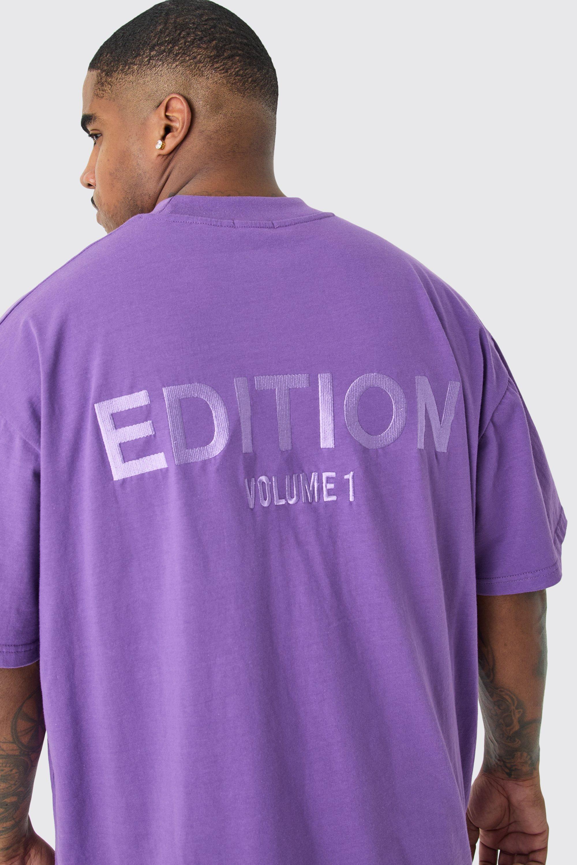 Mens Purple Plus EDITION Oversized Heavyweight Zip Hem T-shirt, Purple