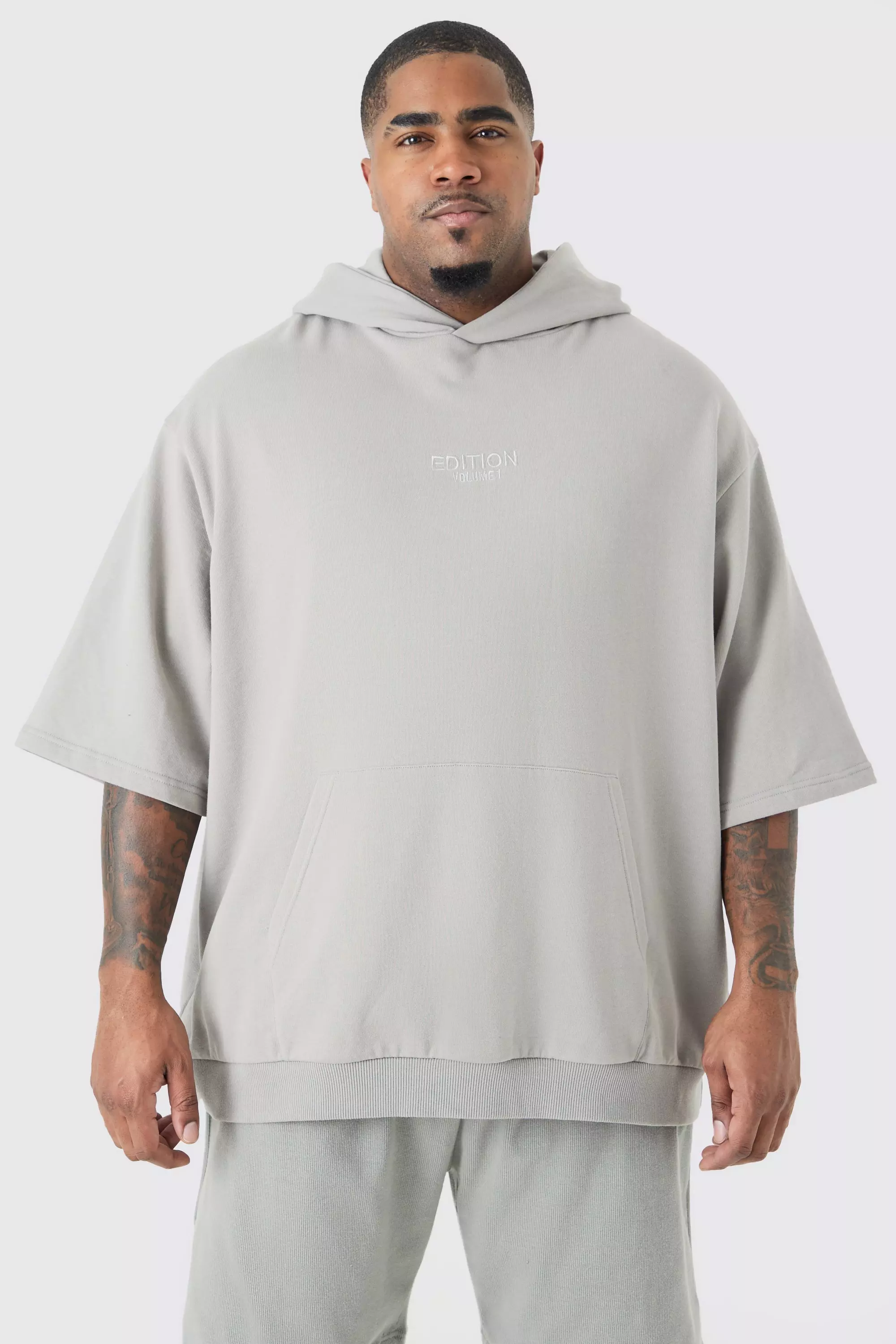 Grey short sleeve hoodie sale