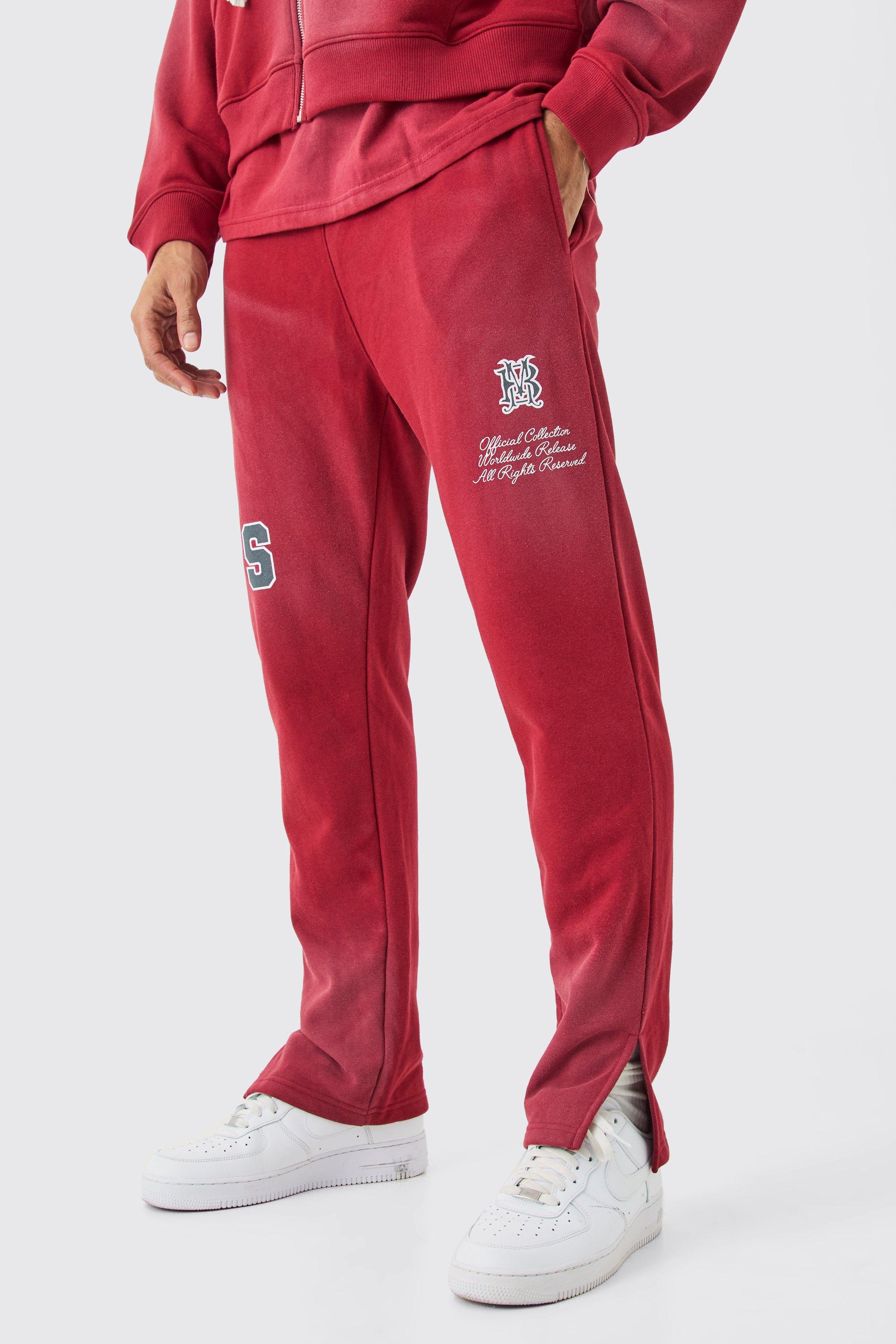 Image of Pantaloni tuta in lavaggio con rovescio a ricci e spacco laterale, Rosso