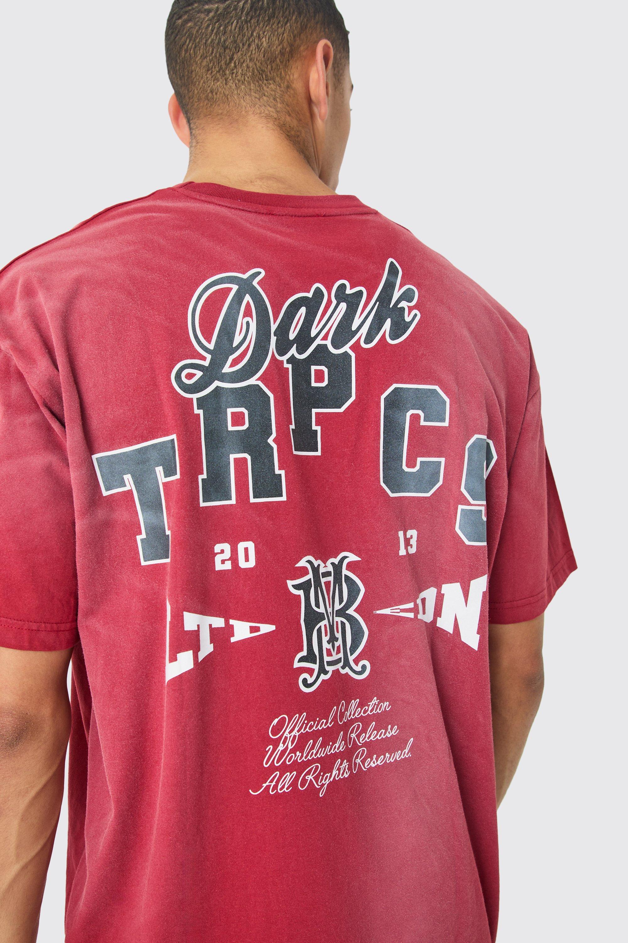 Image of T-shirt oversize in lavaggio Dark Tropics, Rosso