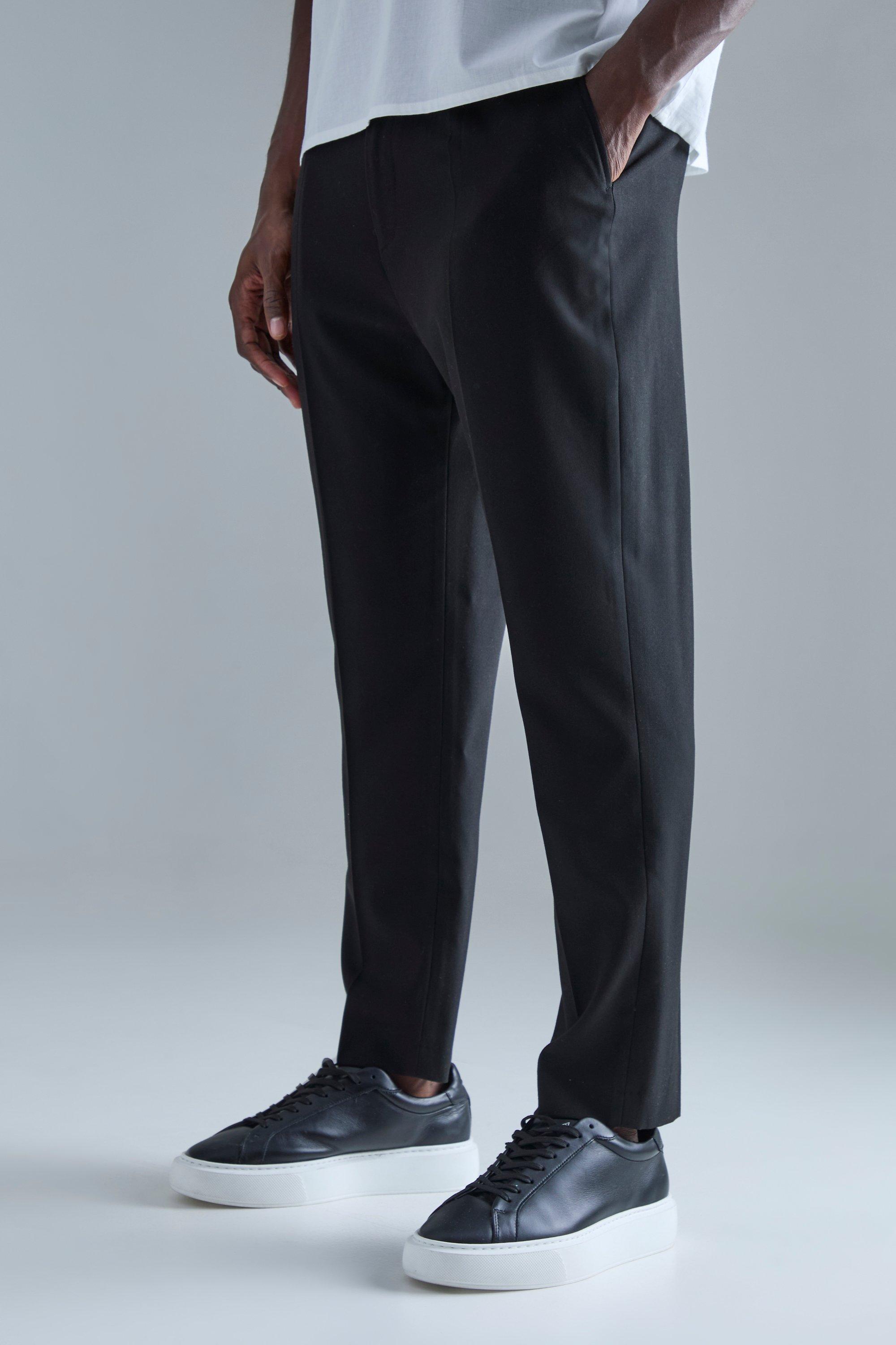 Mens Black High Rise Tapered Crop Tailored Trouser, Black
