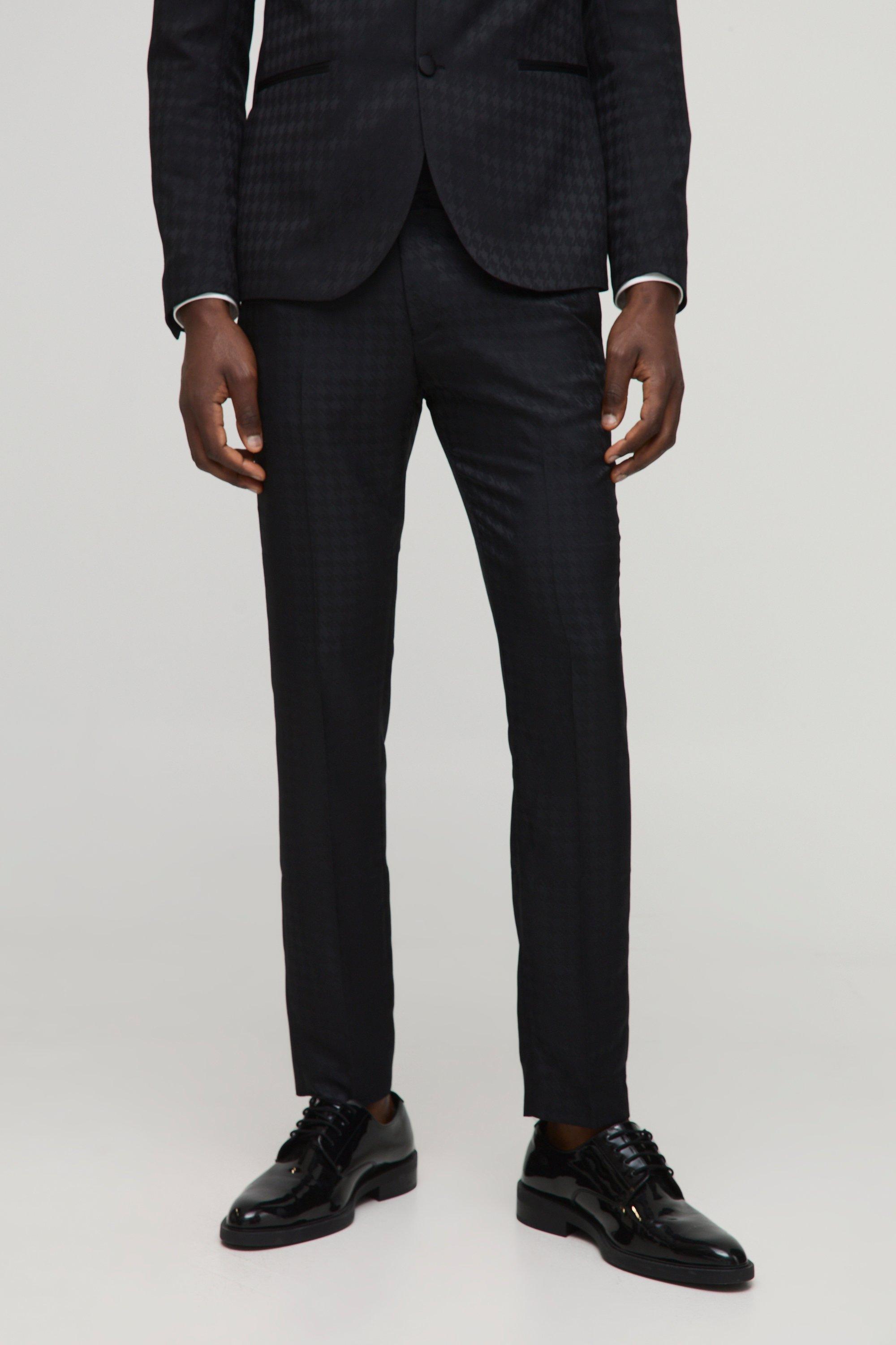 Pantaloni Skinny Fit in pied-de-poule tono su tono, Nero