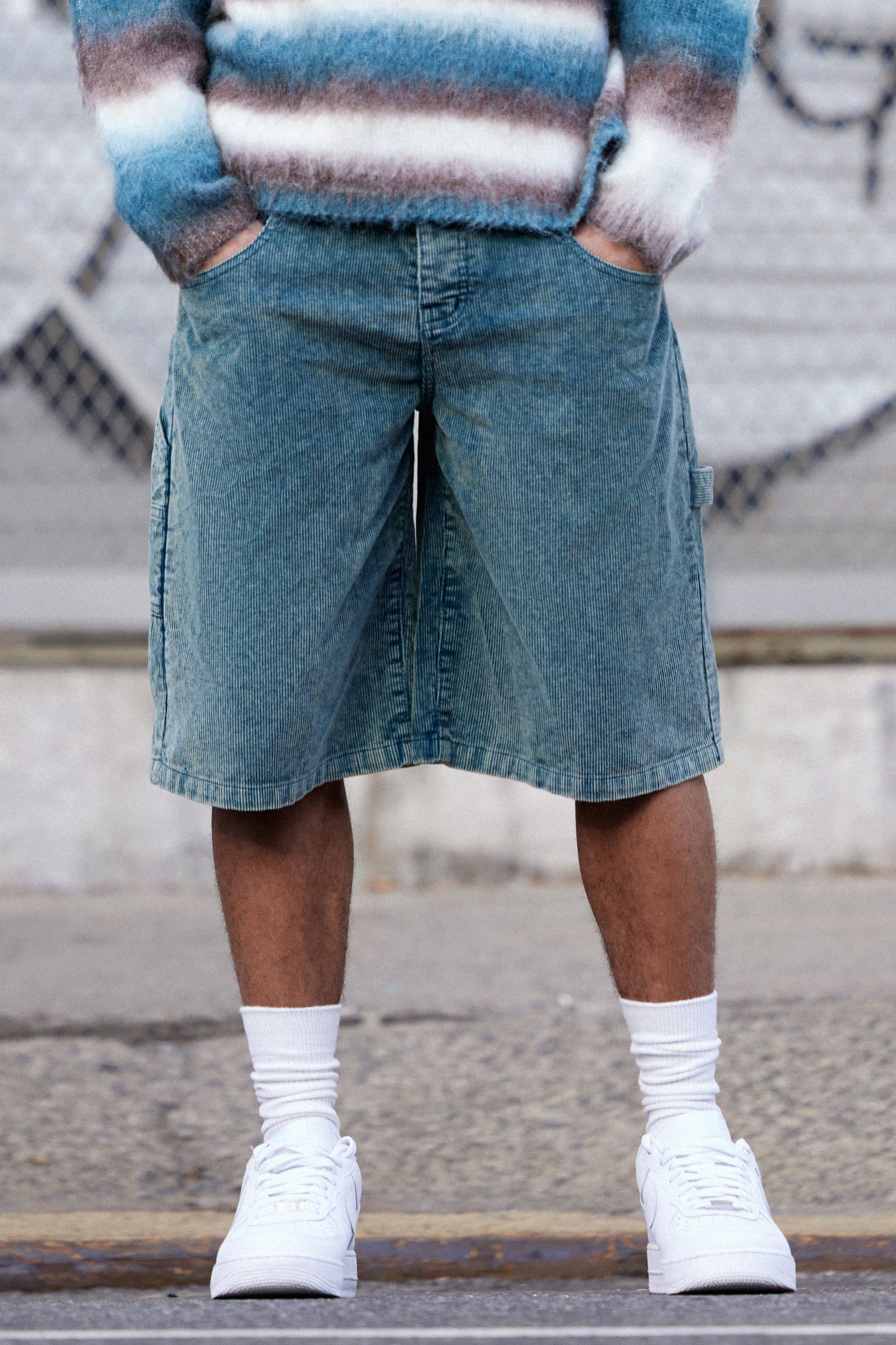Image of Pantaloni tuta Carpenter in velluto a coste in lavaggio acido blu navy, Navy