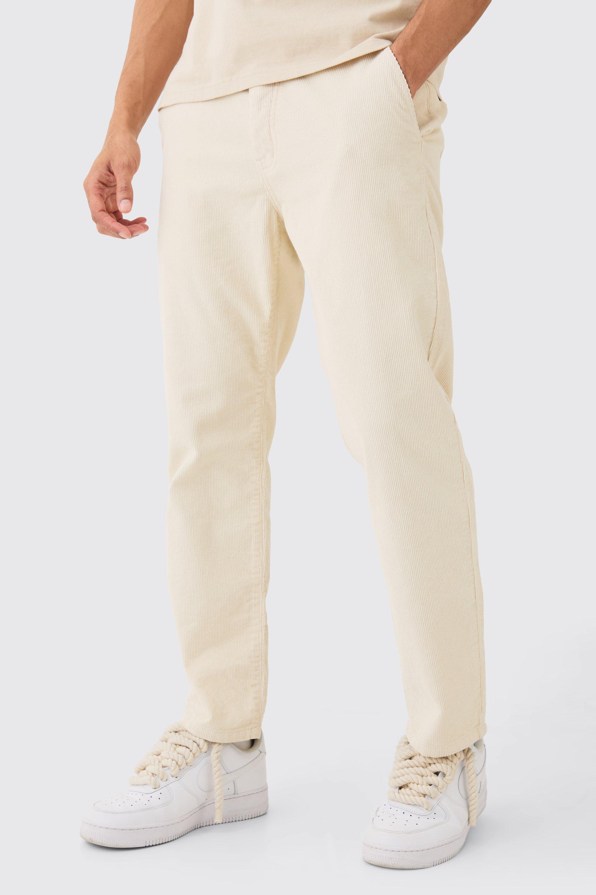 Mens Beige Relaxed Tapered Cord Trouser In Sand, Beige