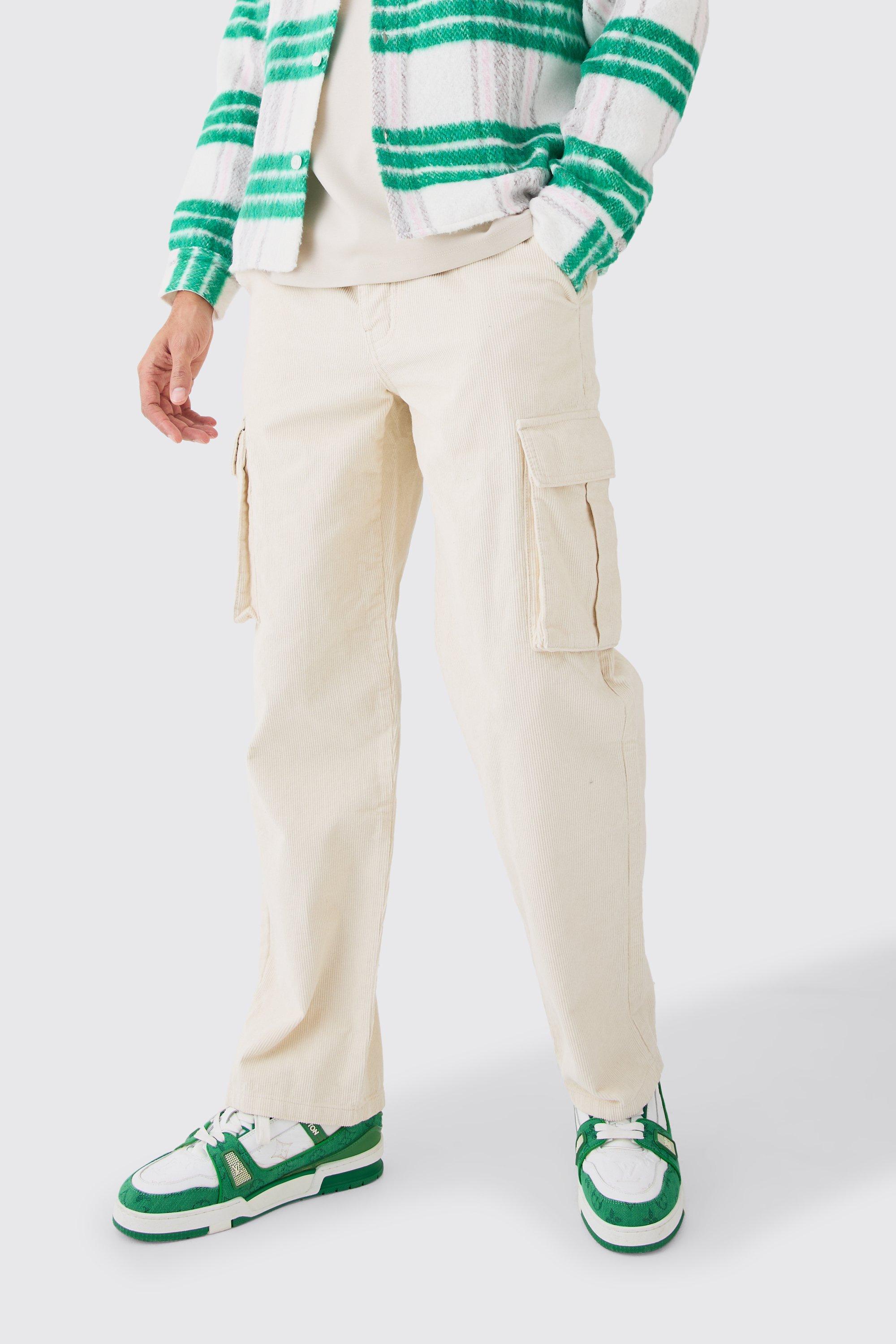 Mens Beige Relaxed Cargo Cord Trouser In Sand, Beige