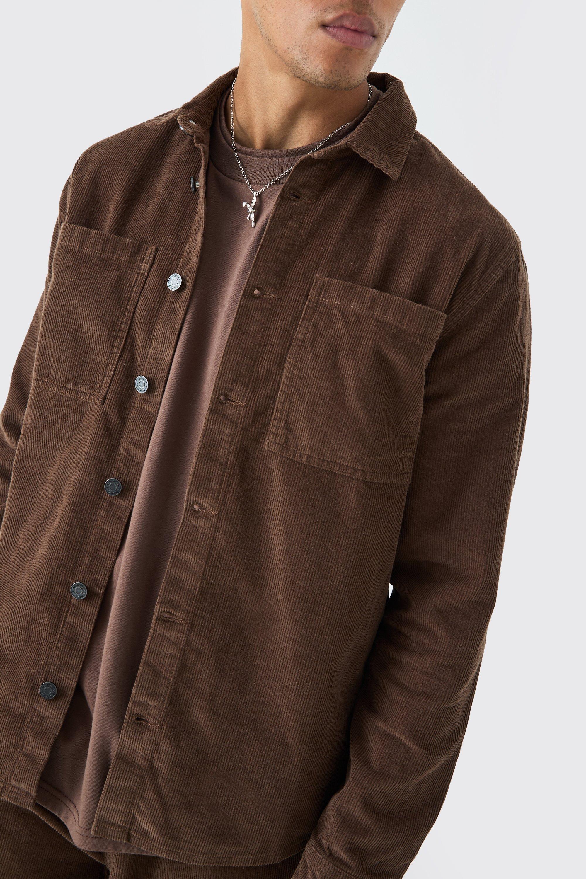 Mens Brown Oversized Cord Shirt In Chocolate, Brown