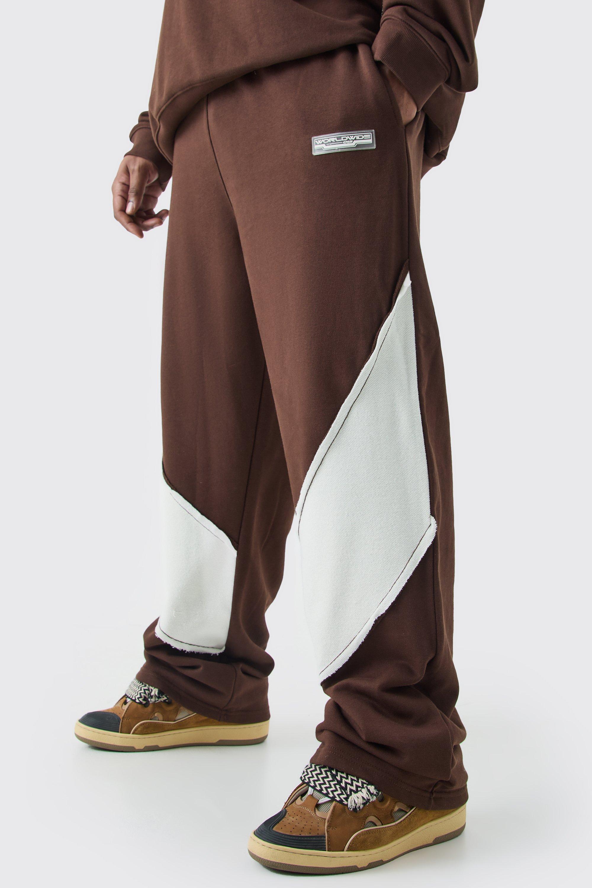 Image of Pantaloni tuta Plus Size rilassati con pannelli arricciati sul retro e fondo grezzo, Brown