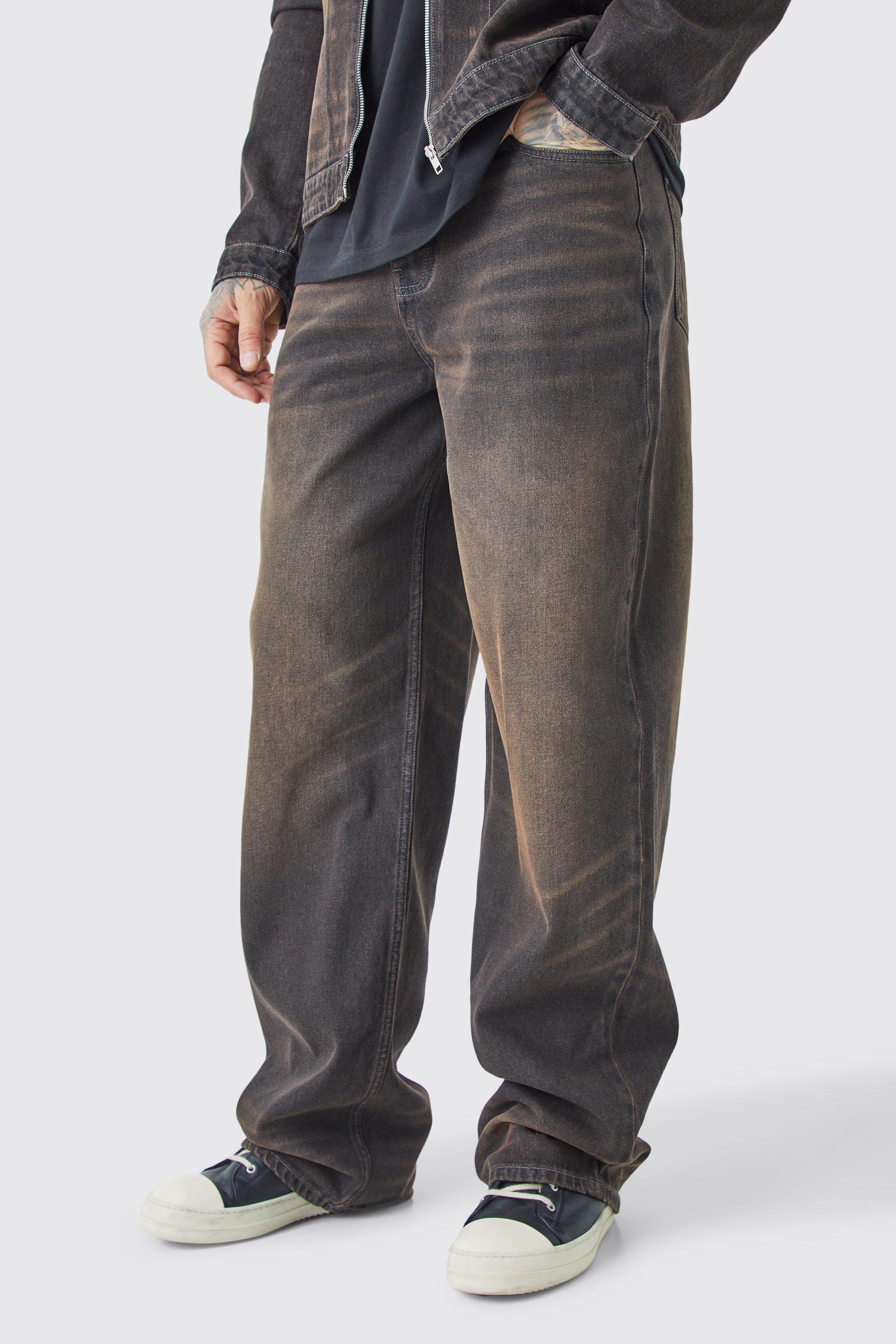 Image of Jeans Tall extra comodi in denim rigido slavato, Brown
