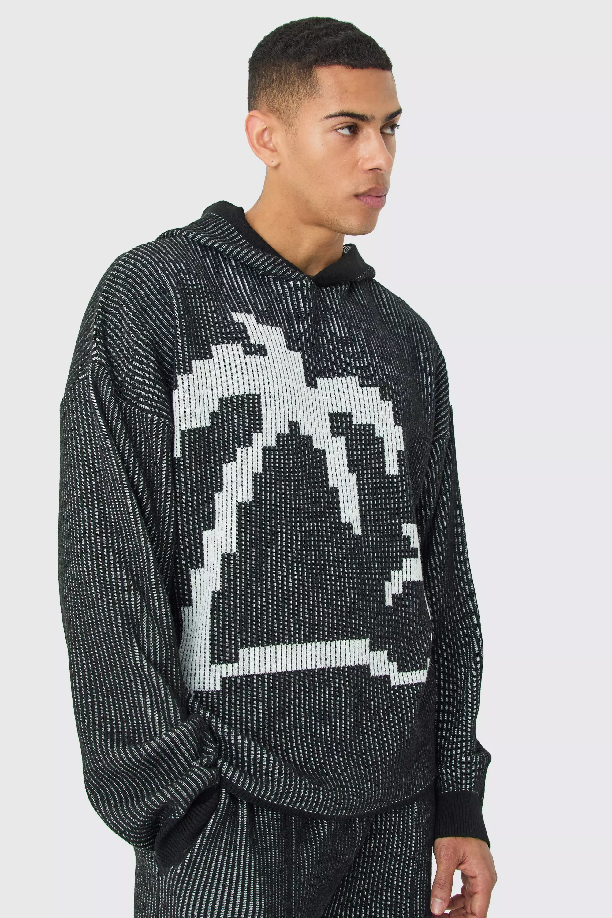 Boxy Knitted Ribbed Hoodie